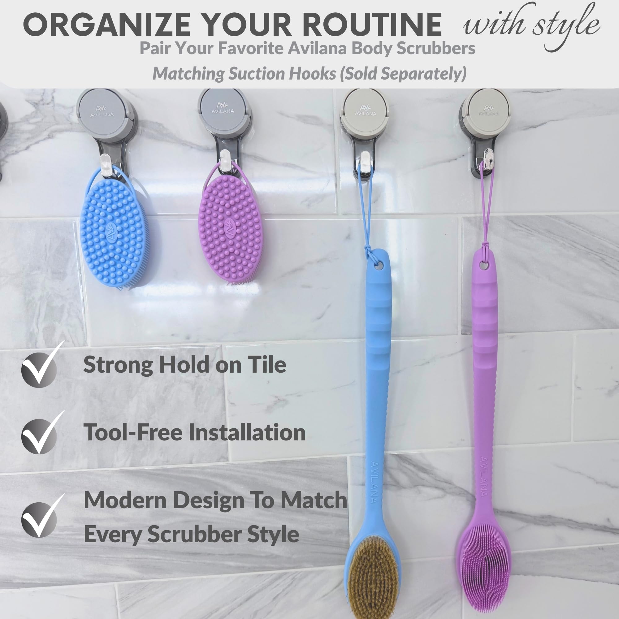 Avilana Back Scrubber for Shower – 19-Inch Silicone Back Scrubber with Handle | Dual-Style Back Brush for Men & Women