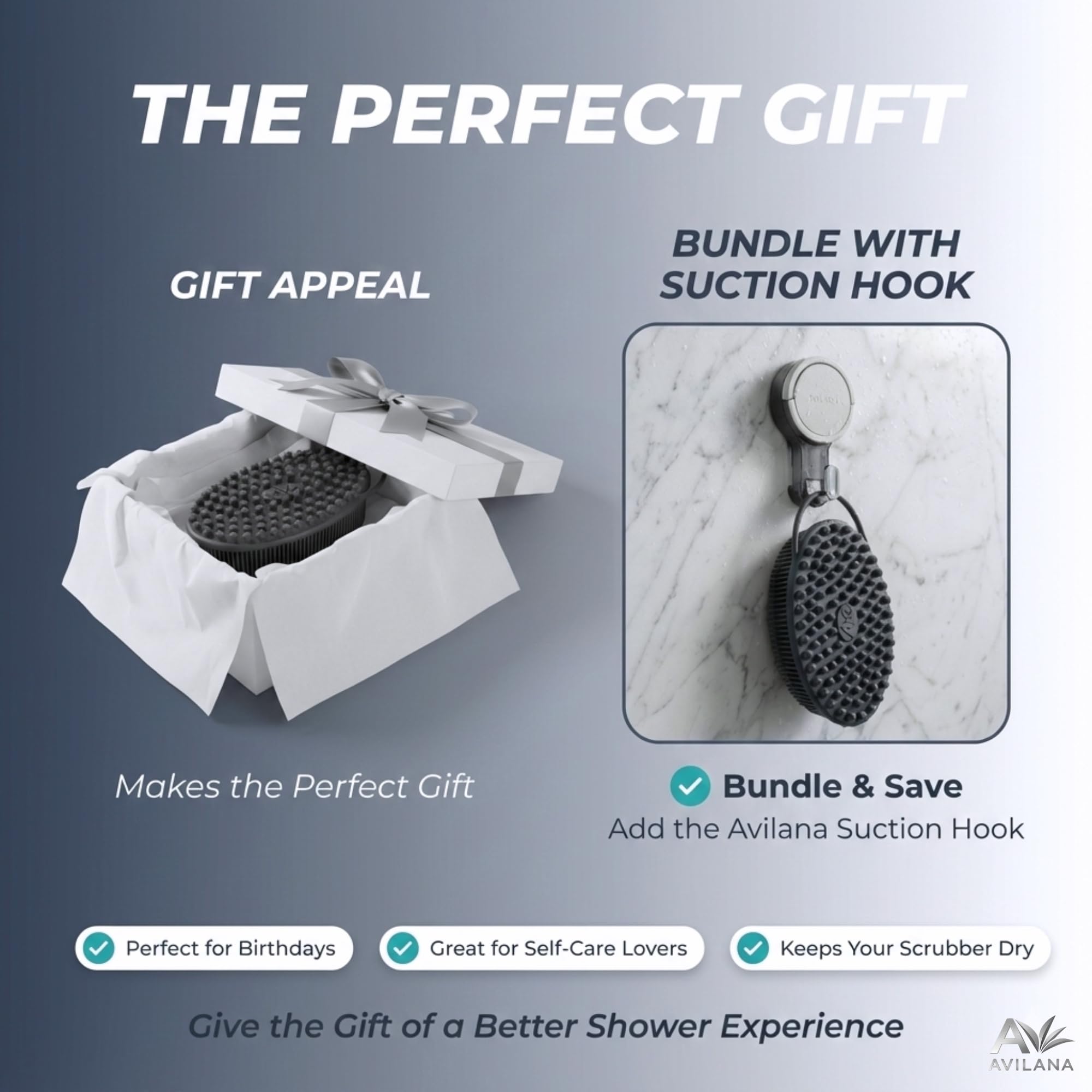 Avilana Silicone Body Scrubber – Dual-Sided Bath Brush, SGS Certified Food-Grade
