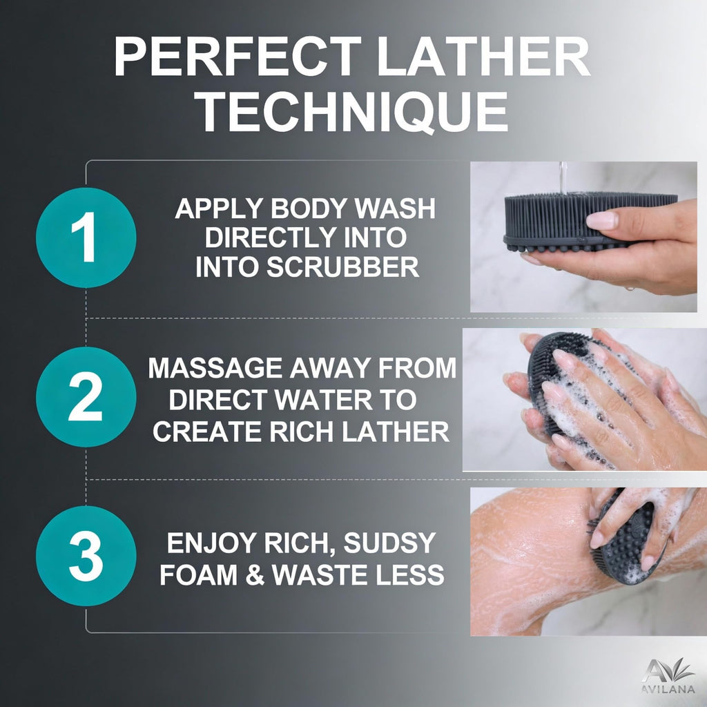 Avilana Silicone Body Scrubber – Dual-Sided Bath Brush, SGS Certified Food-Grade
