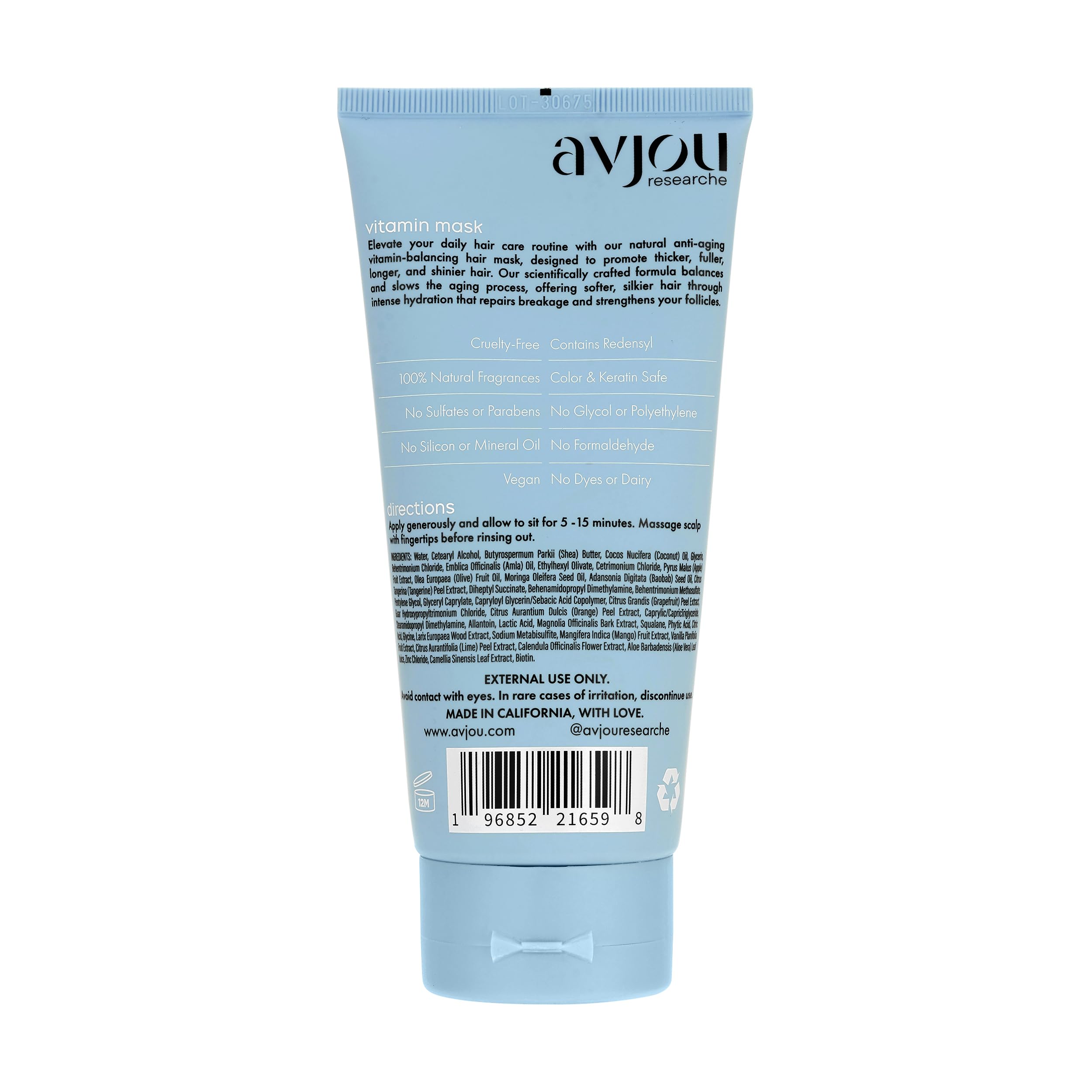 Avjou Researche Vitamin Mask – Look of Thicker, Fuller Hair | Vegan, Color & Keratin Safe | Hydration with Redensyl – 6 oz