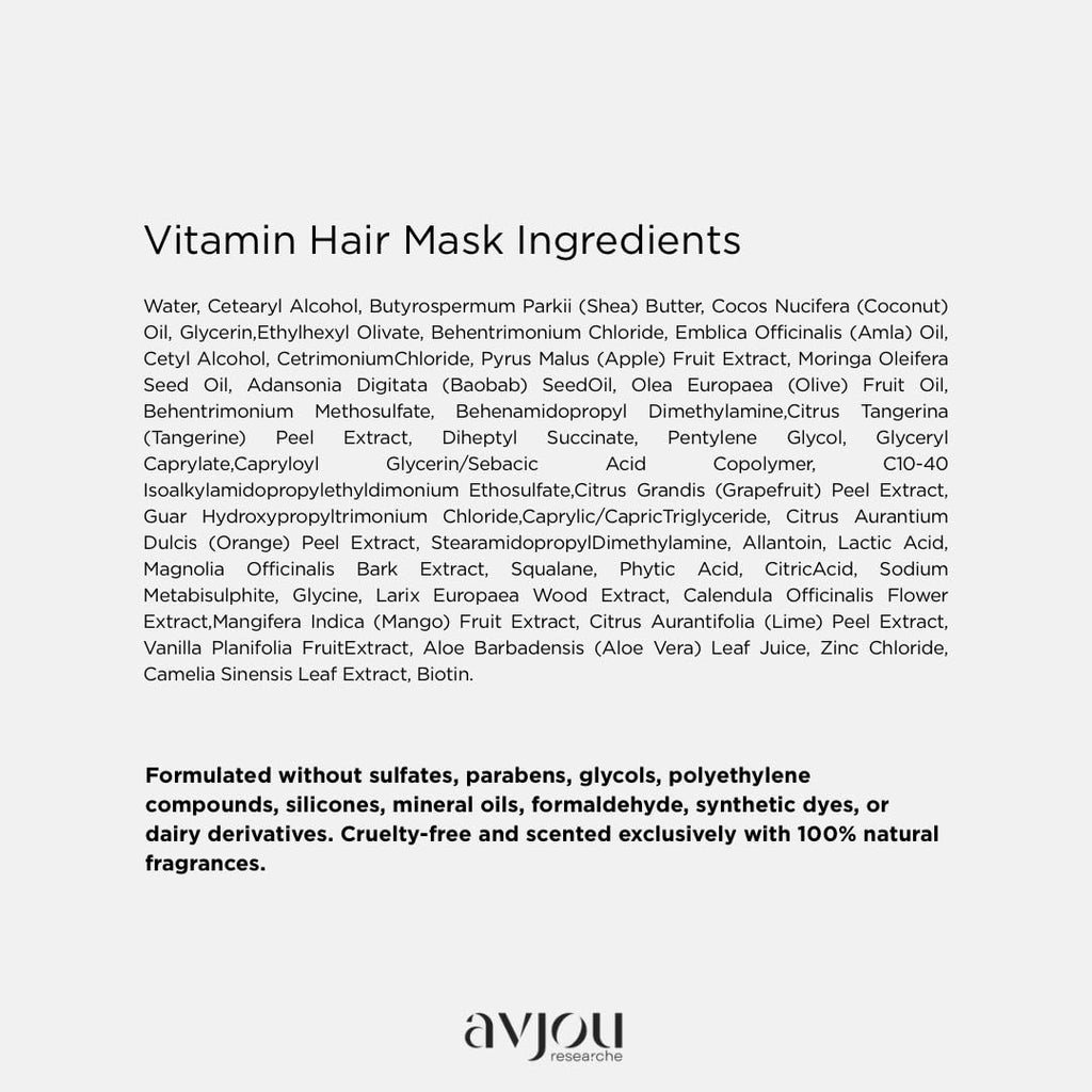 Avjou Researche Vitamin Mask – Look of Thicker, Fuller Hair | Vegan, Color & Keratin Safe | Hydration with Redensyl – 6 oz