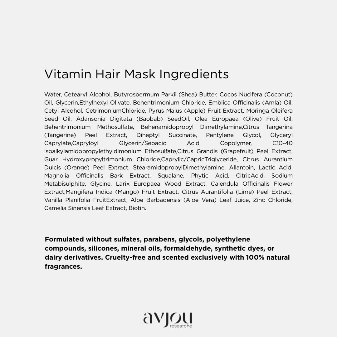 Avjou Researche Vitamin Mask – Look of Thicker, Fuller Hair | Vegan, Color & Keratin Safe | Hydration with Redensyl – 6 oz