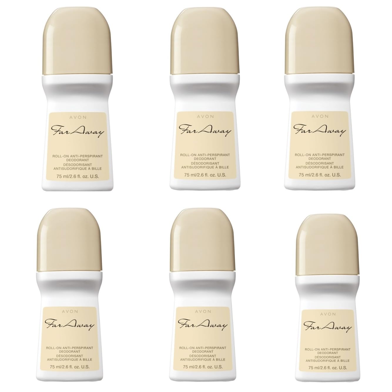 AVON Far Away Roll-On Anti-Perspirant Deodorant - 2.6 fl oz (Lot of 6)