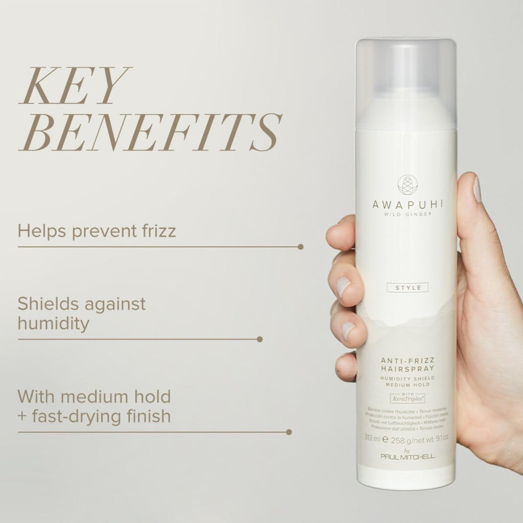 Awapuhi Wild Ginger Anti-Frizz Hairspray – Humidity Shield, Medium Hold (9.1 oz)