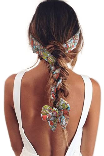 AWAYTR Women's Chiffon Non-Slip Head Wraps – 3-Pack Twist Knotted Criss Cross Headbands for Thick Hair (Cashews Red Orange Purple)