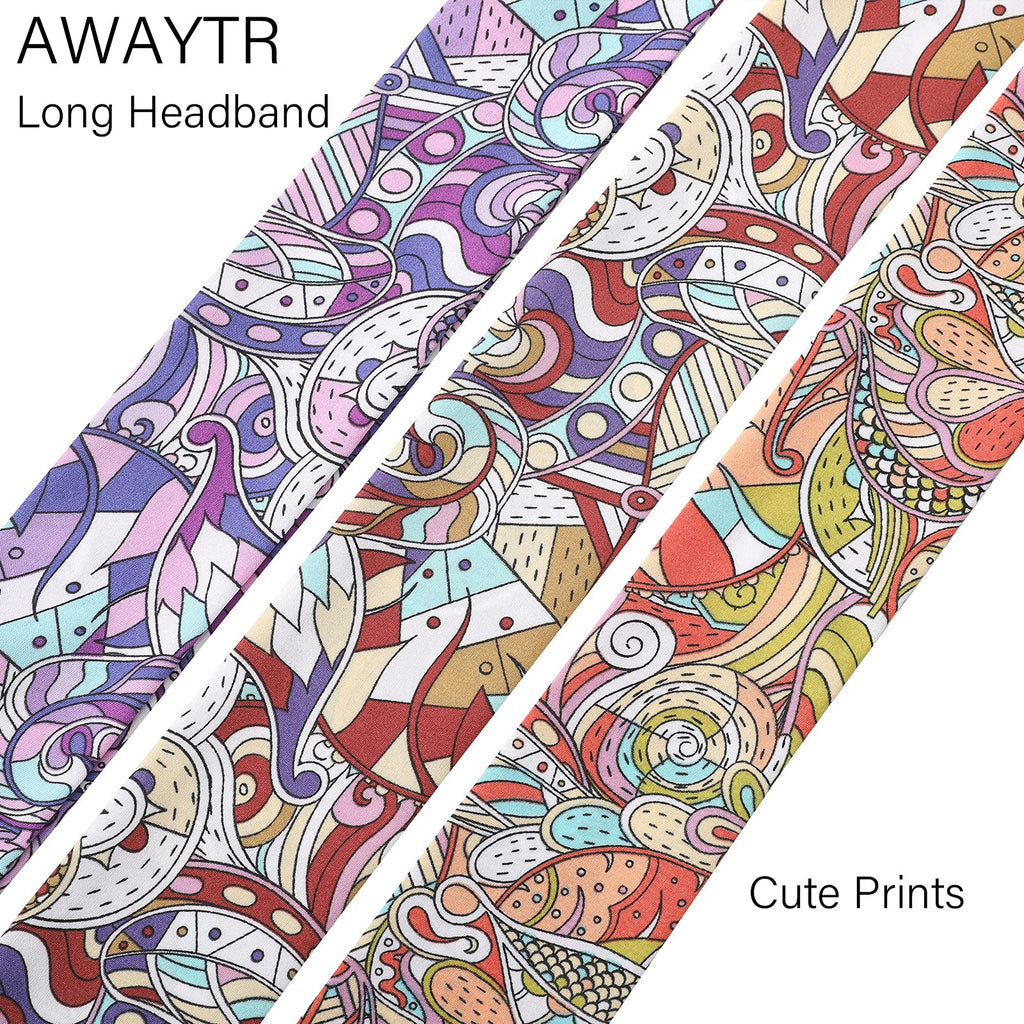 AWAYTR Women's Chiffon Non-Slip Head Wraps – 3-Pack Twist Knotted Criss Cross Headbands for Thick Hair (Cashews Red Orange Purple)