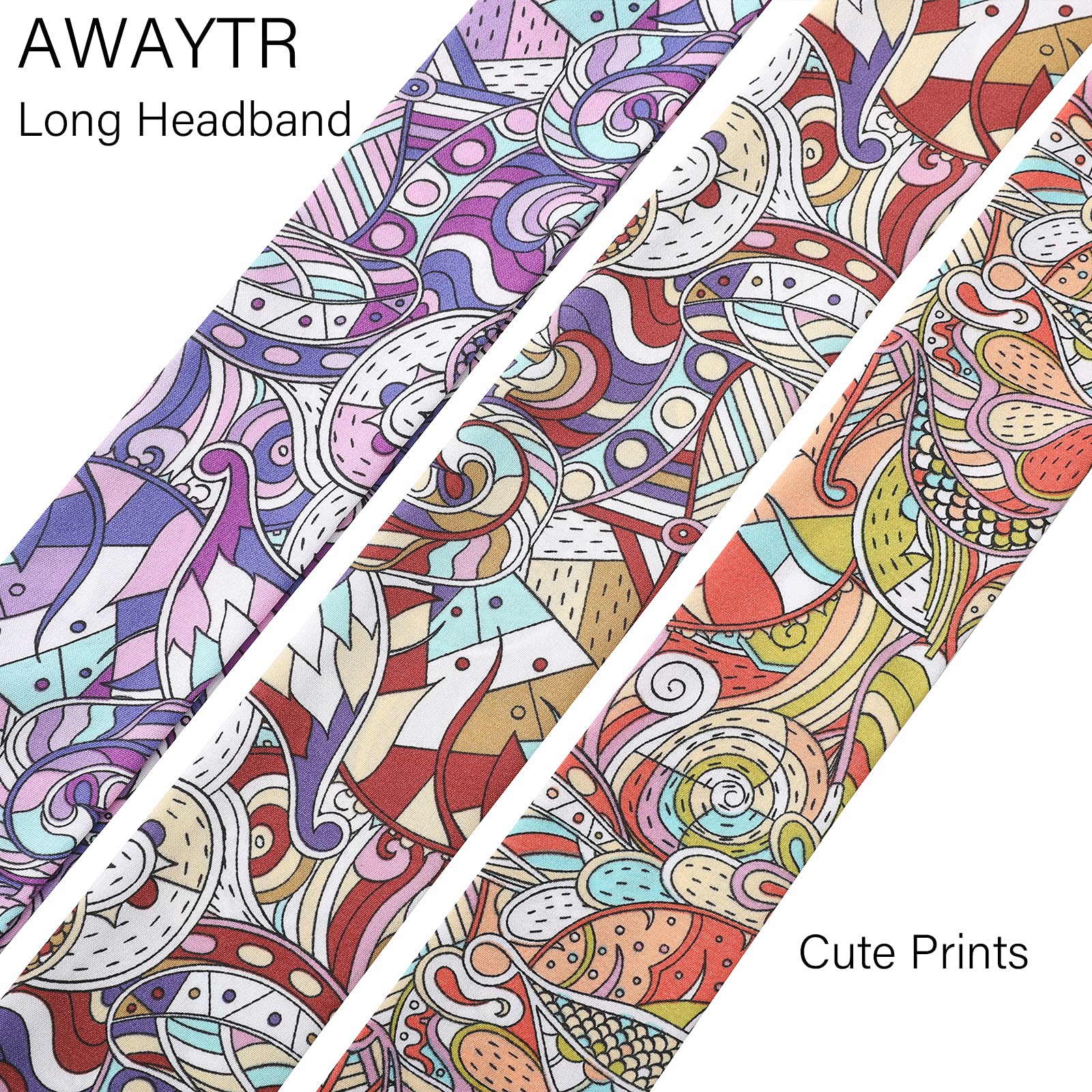 AWAYTR Women's Chiffon Non-Slip Head Wraps – 3-Pack Twist Knotted Criss Cross Headbands for Thick Hair (Cashews Red Orange Purple)
