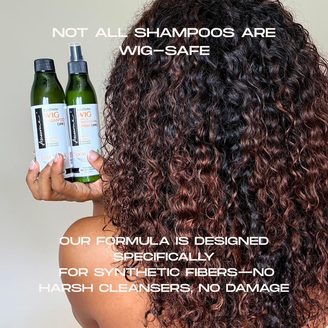 Awesome Synthetic Wig Shampoo & Leave-In Conditioner Spray – pH 6, 2-Pack (7 fl oz each) with Coconut Oil