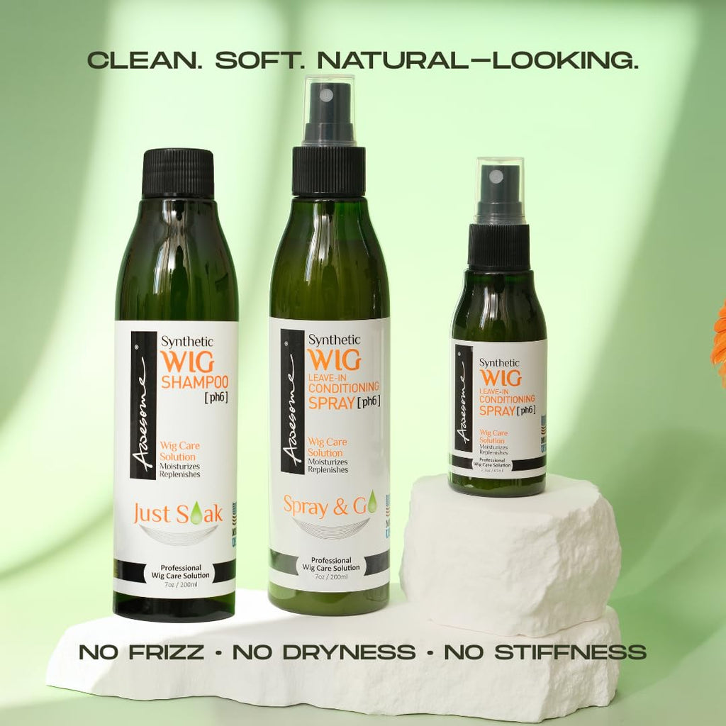 Awesome Synthetic Wig Shampoo & Leave-In Conditioner Spray – pH 6, 2-Pack (7 fl oz each) with Coconut Oil