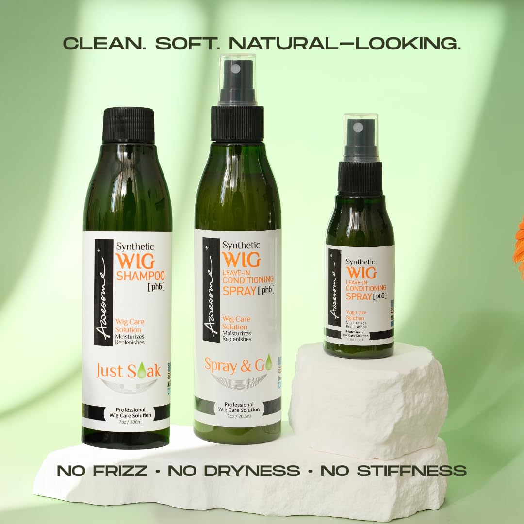 Awesome Synthetic Wig Shampoo & Leave-In Conditioner Spray – pH 6, 2-Pack (7 fl oz each) with Coconut Oil