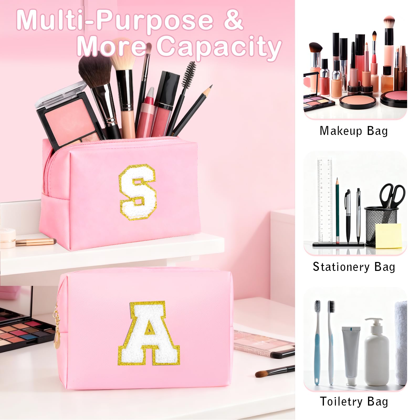 Awfrky Initial Makeup Bag Gift Set for Girls | Personalized Monogram Accessories