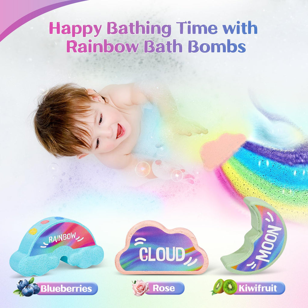 AWKUWA Rainbow Bath Bombs for Kids – 9 Handmade Organic Bath Bombs