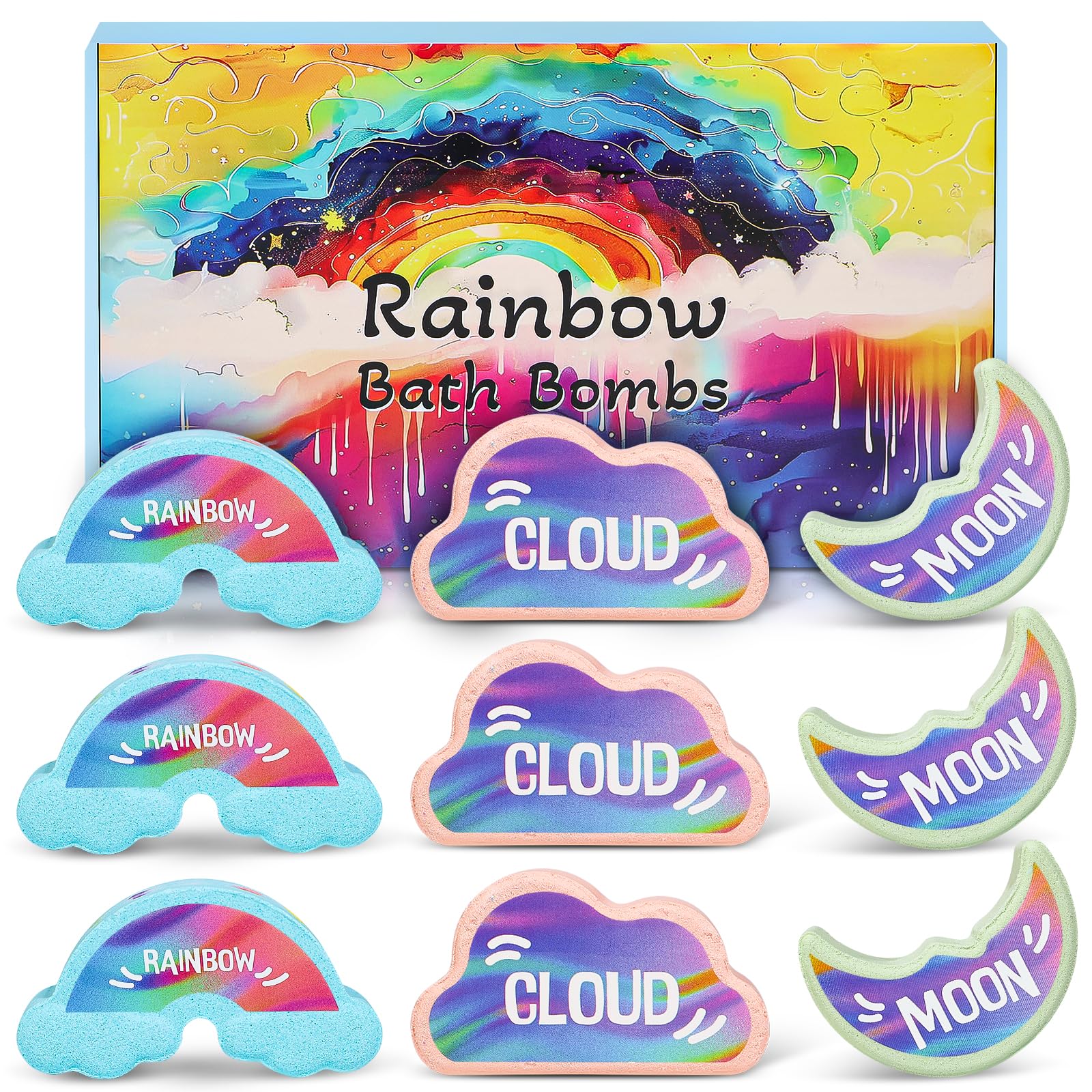 AWKUWA Rainbow Bath Bombs for Kids – 9 Handmade Organic Bath Bombs