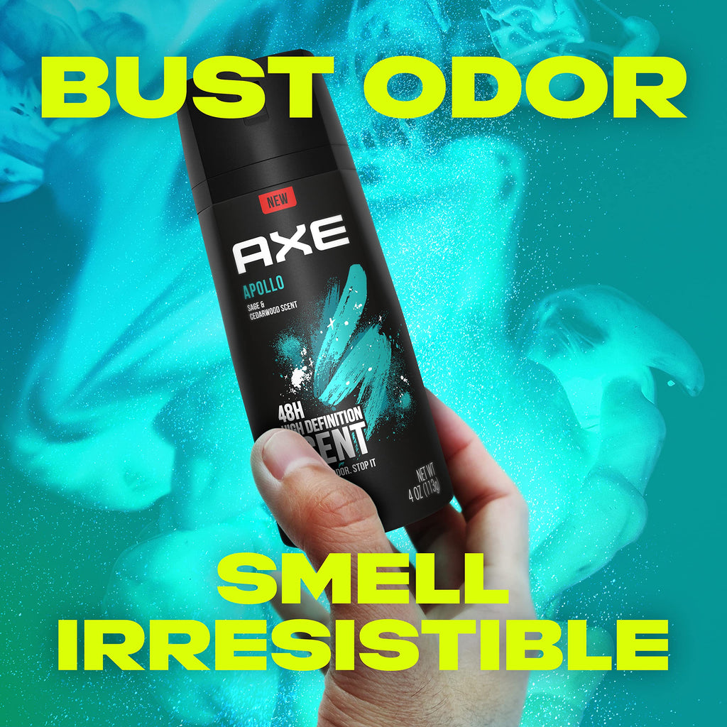 AXE Apollo Body Spray Deodorant for Men – Sage & Cedarwood, Aluminum-Free, 4 oz (4 Count)