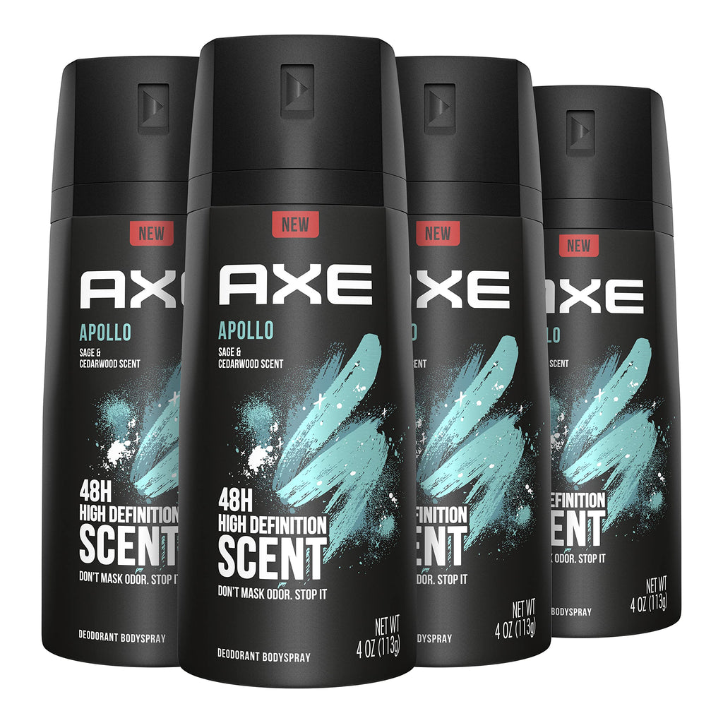 AXE Apollo Body Spray Deodorant for Men – Sage & Cedarwood, Aluminum-Free, 4 oz (4 Count)