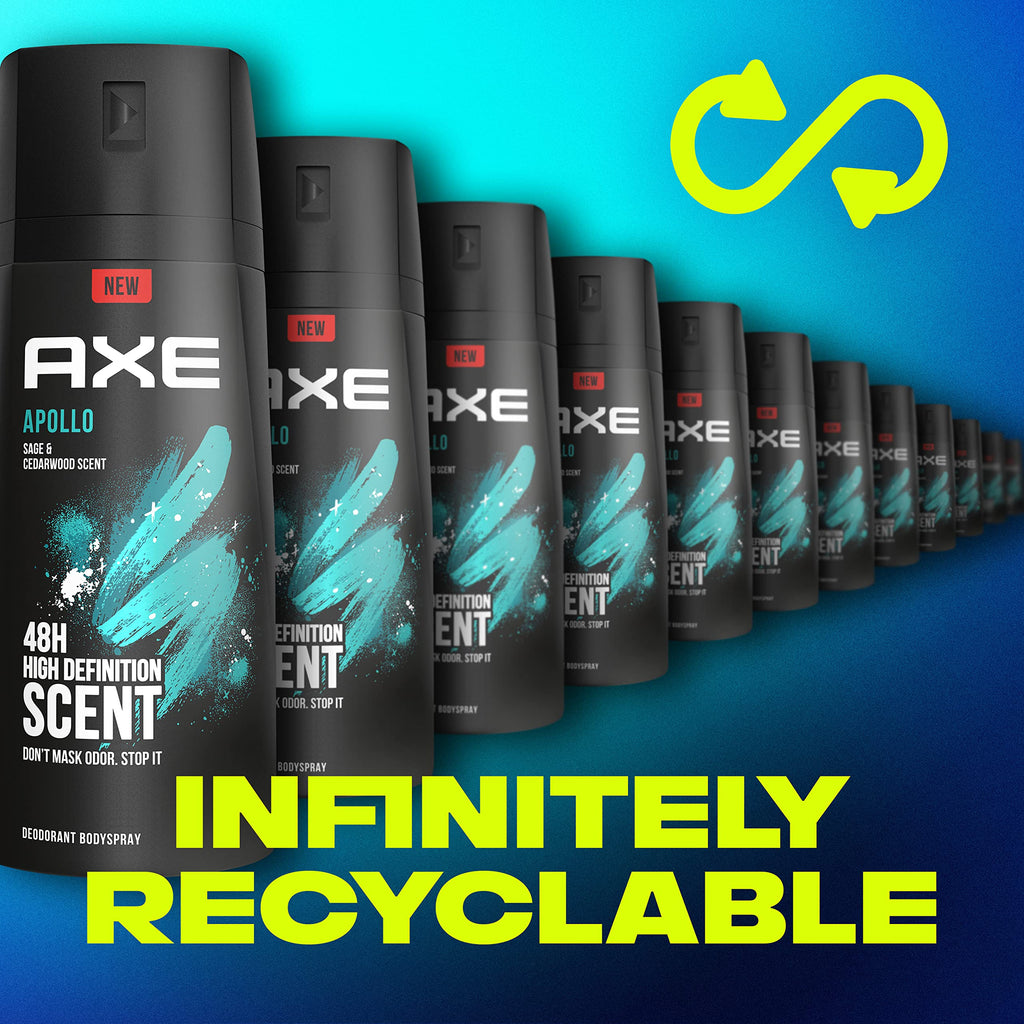 AXE Apollo Body Spray Deodorant for Men – Sage & Cedarwood, Aluminum-Free, 4 oz (4 Count)