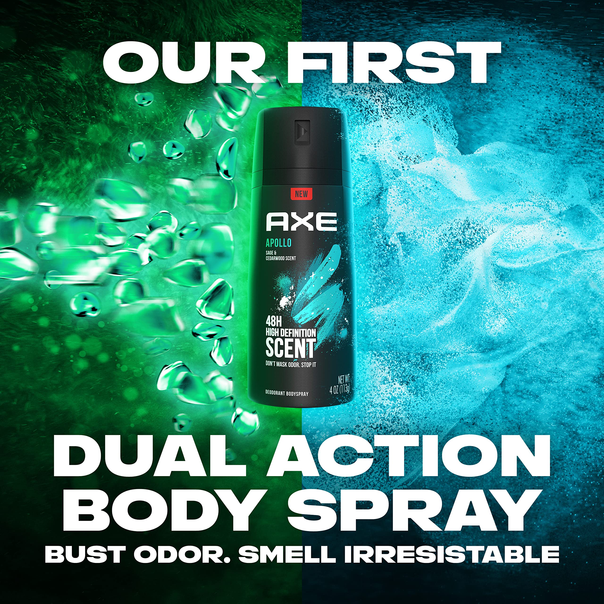 AXE Apollo Body Spray Deodorant for Men – Sage & Cedarwood, Aluminum-Free, 4 oz (4 Count)