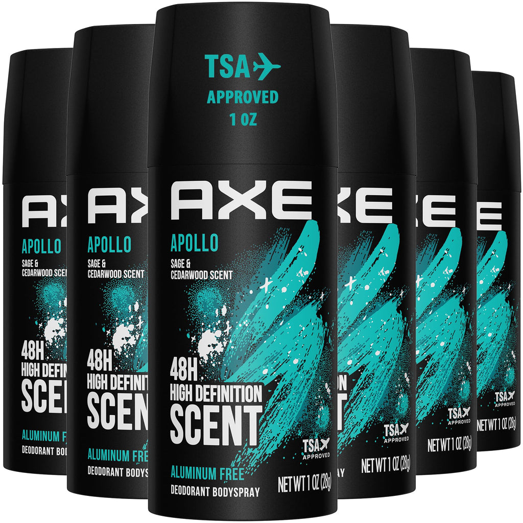 AXE Apollo Travel Deodorant Bodyspray – Aluminum-Free, 6-Pack, TSA-Approved