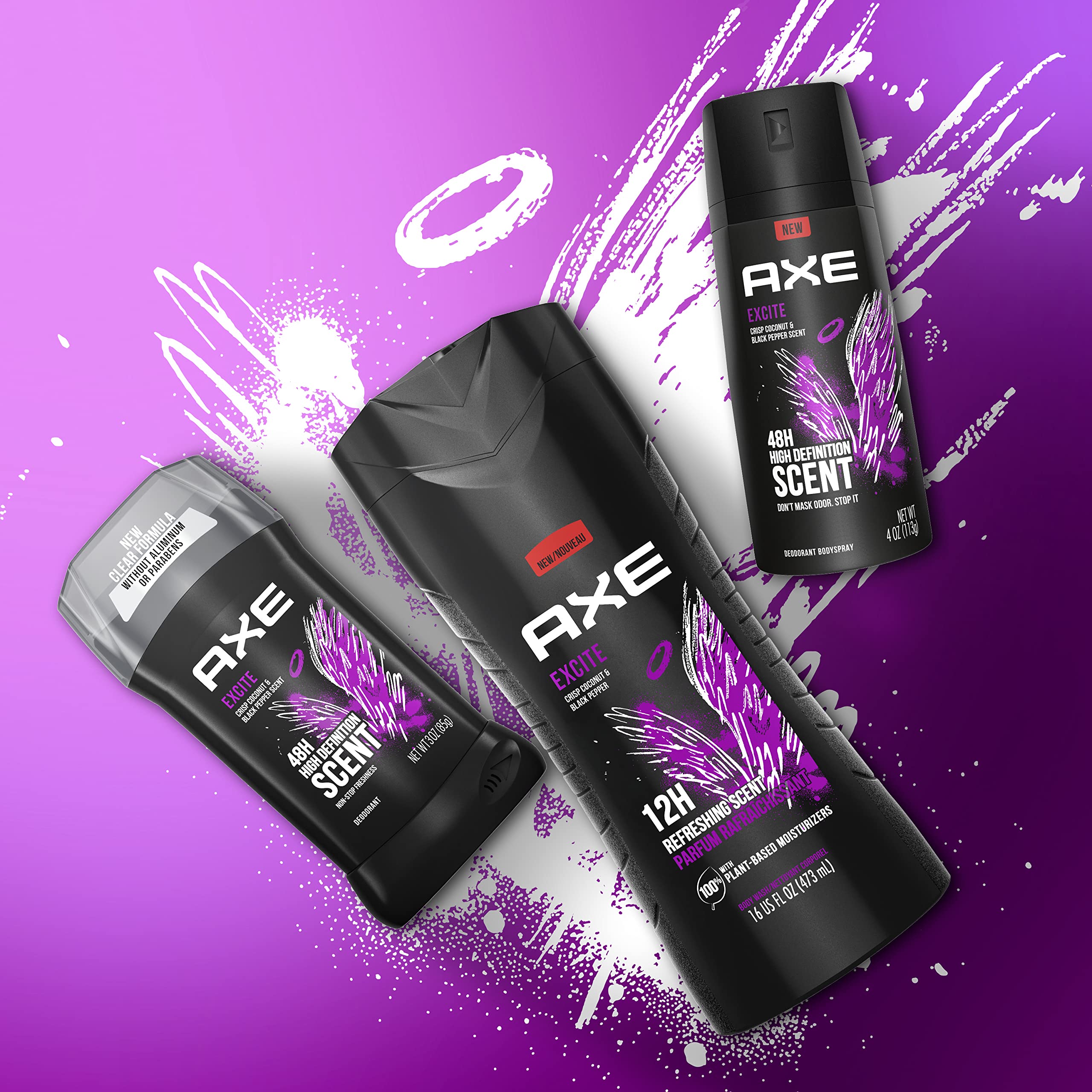 AXE Body Wash 12h Refreshing Scent Excite Crisp Coconut & Black Pepper, 16 oz