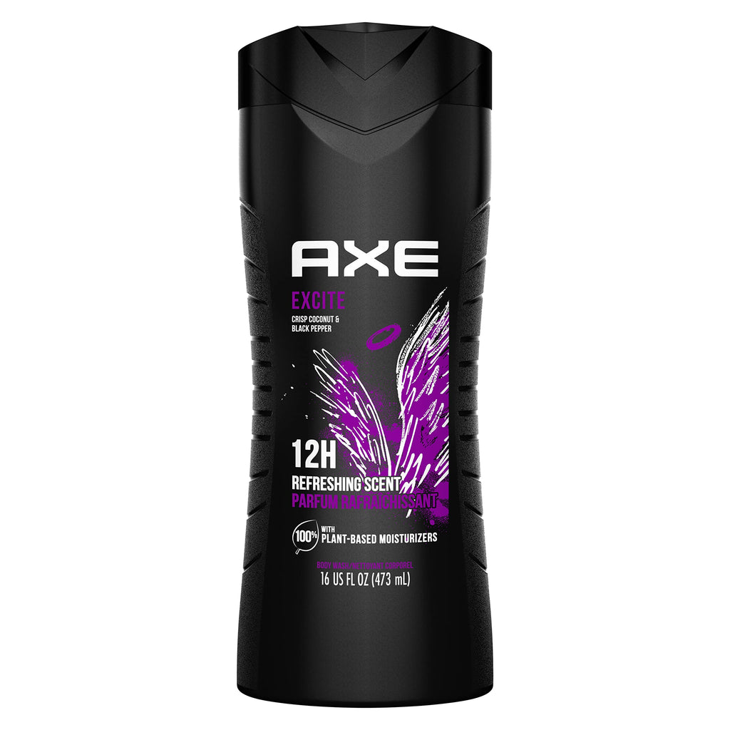 AXE Body Wash 12h Refreshing Scent Excite Crisp Coconut & Black Pepper, 16 oz