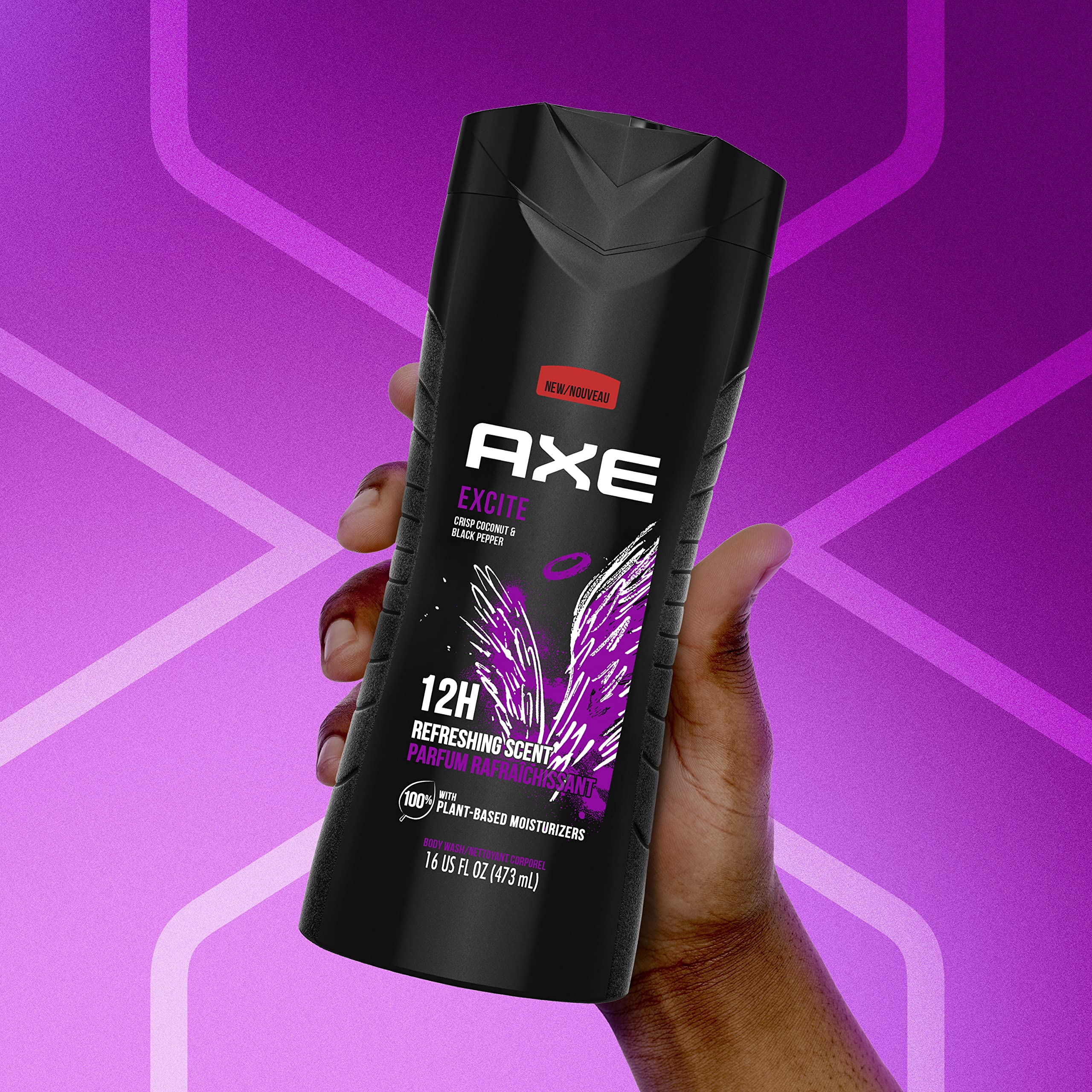 AXE Body Wash 12h Refreshing Scent Excite Crisp Coconut & Black Pepper, 16 oz