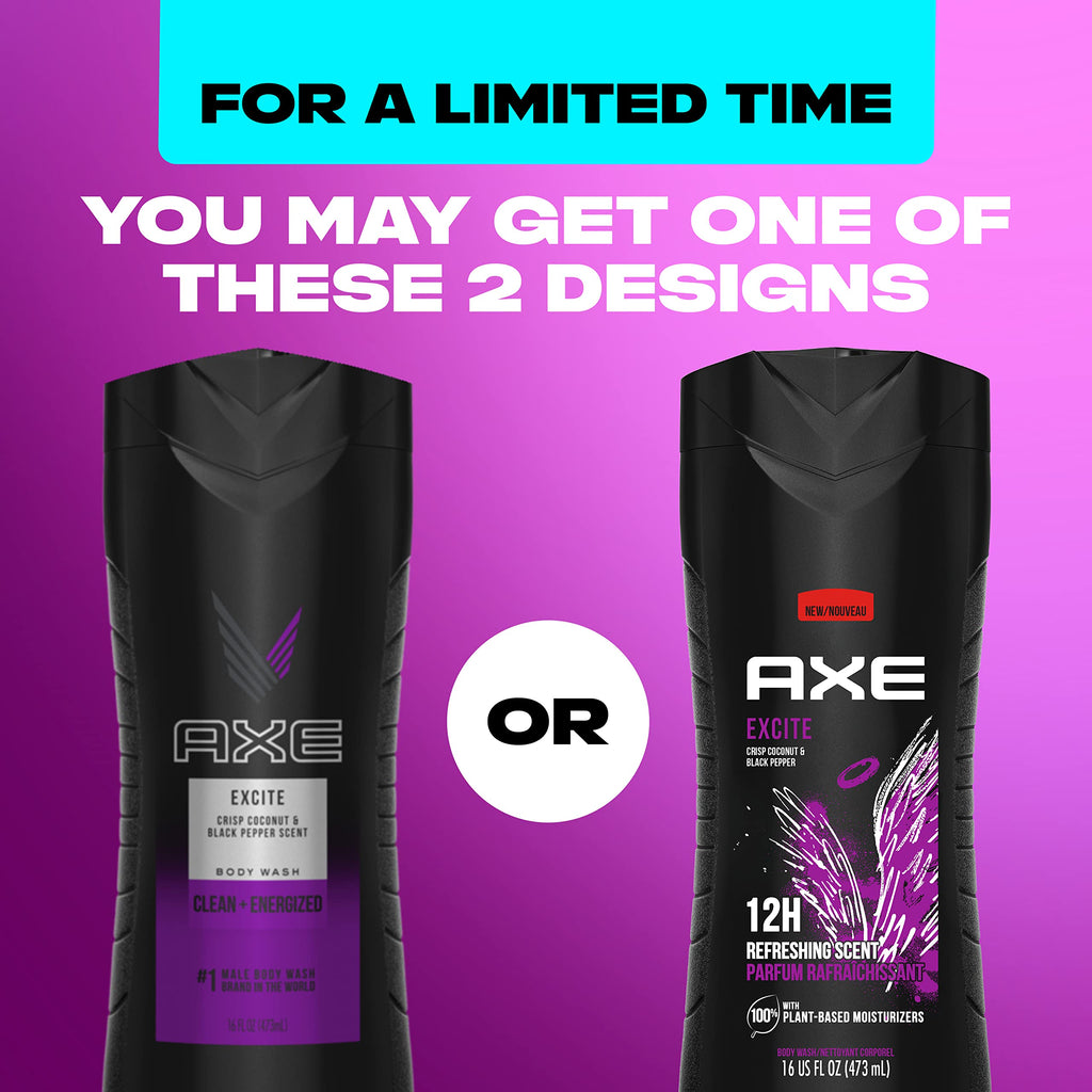 AXE Body Wash 12h Refreshing Scent Excite Crisp Coconut & Black Pepper, 16 oz