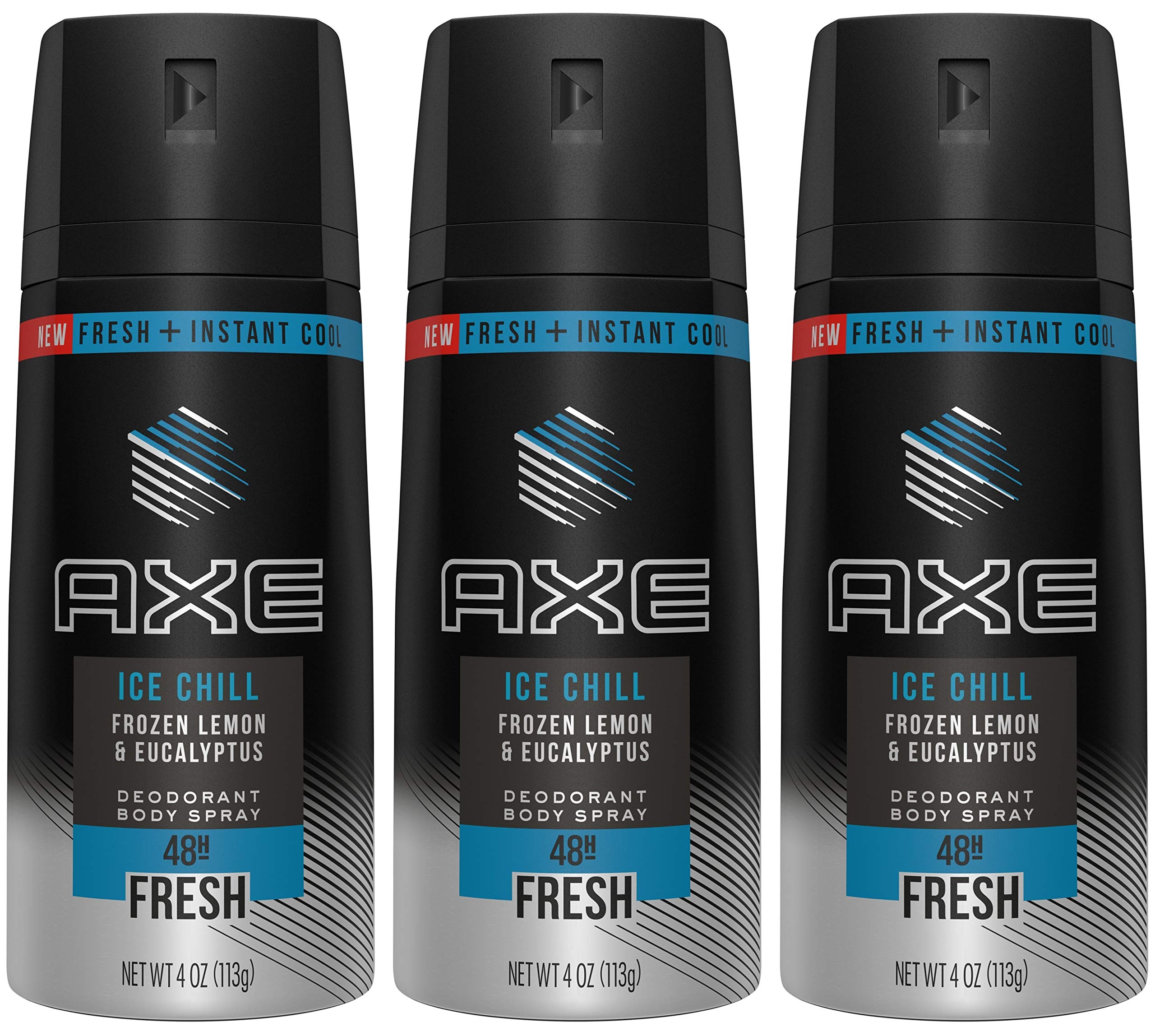 Axé Ice Chill Deodorant Body Spray – Frozen Lemon & Eucalyptus – 4 oz per Can, Pack of 3