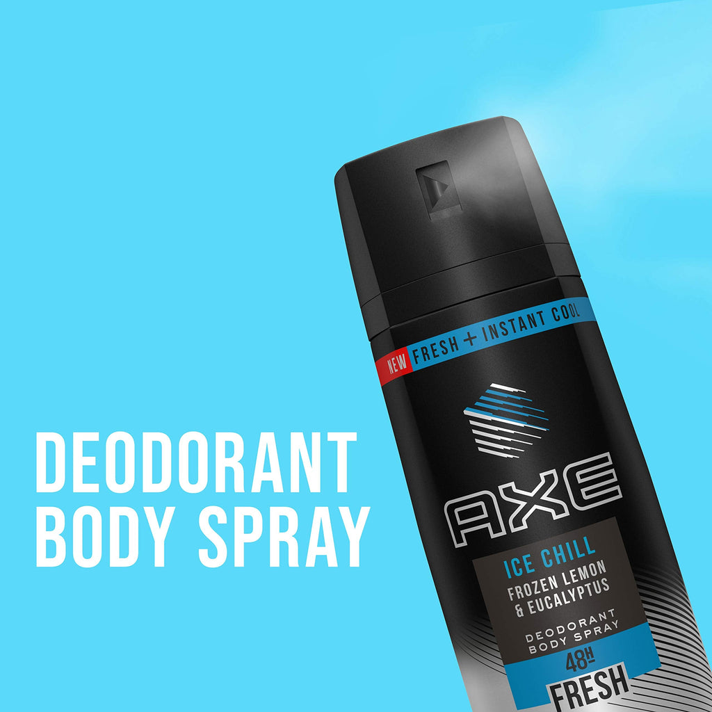 Axé Ice Chill Deodorant Body Spray – Frozen Lemon & Eucalyptus – 4 oz per Can, Pack of 3