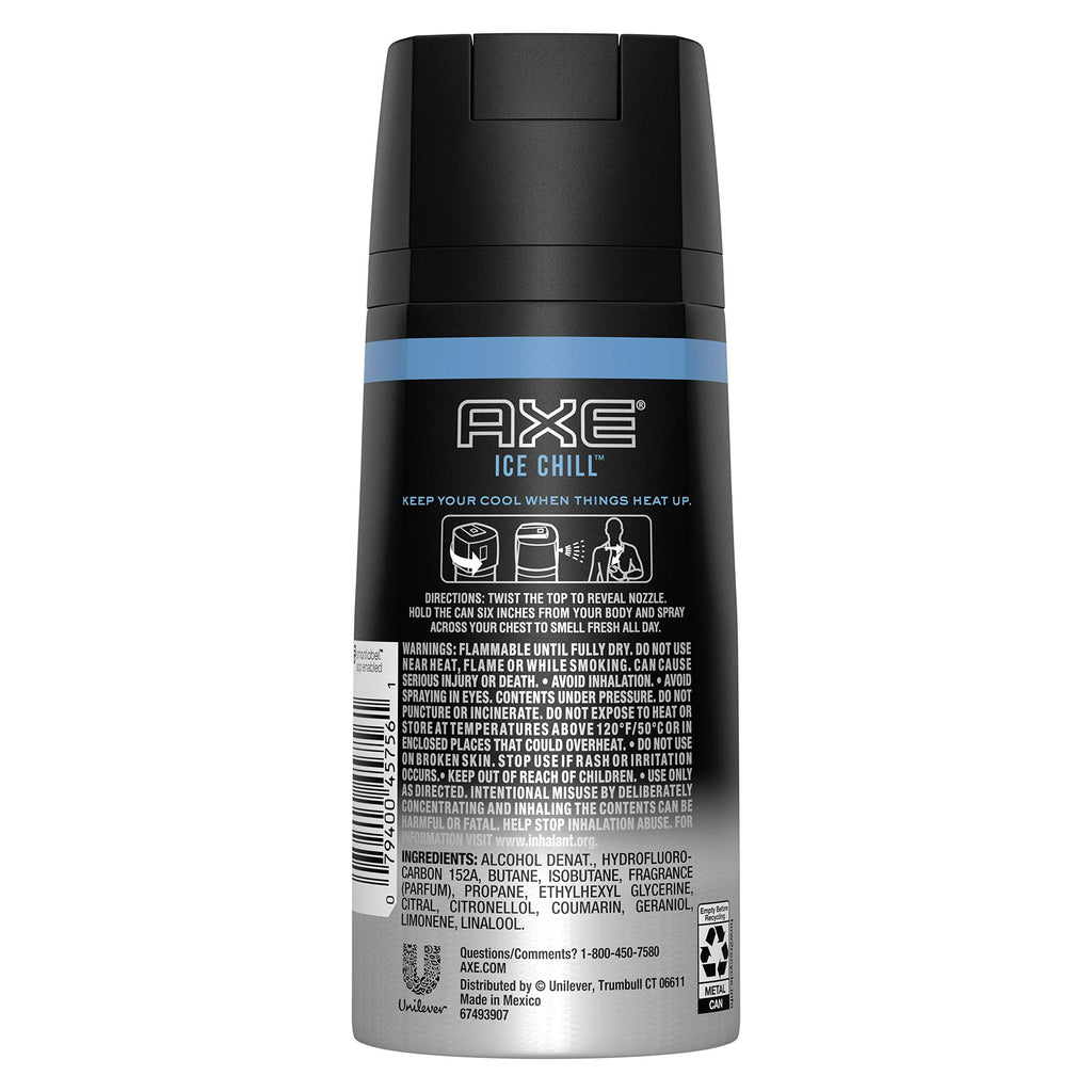 Axé Ice Chill Deodorant Body Spray – Frozen Lemon & Eucalyptus – 4 oz per Can, Pack of 3