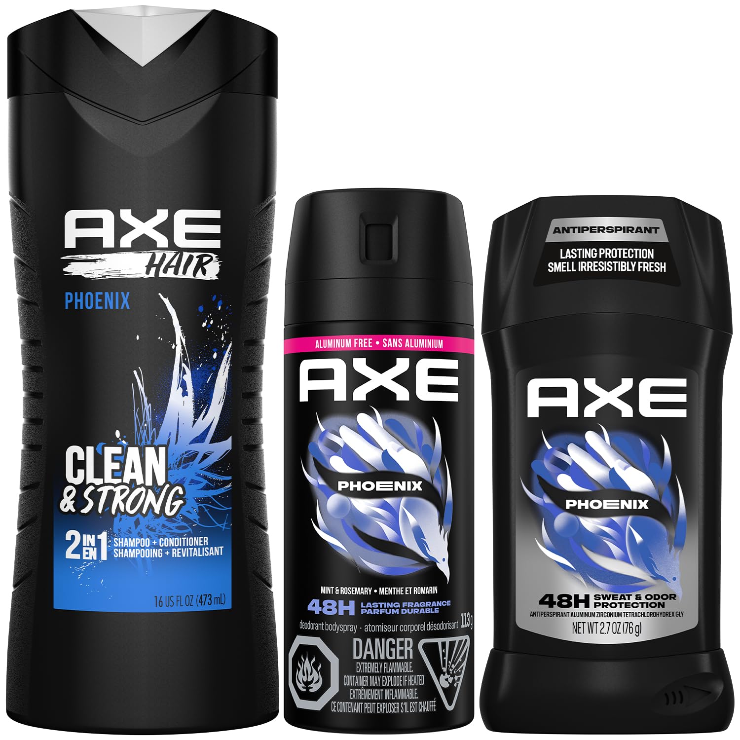 AXE Phoenix Grooming Bundle: 2-in-1 Shampoo & Conditioner, Body Spray, Deodorant