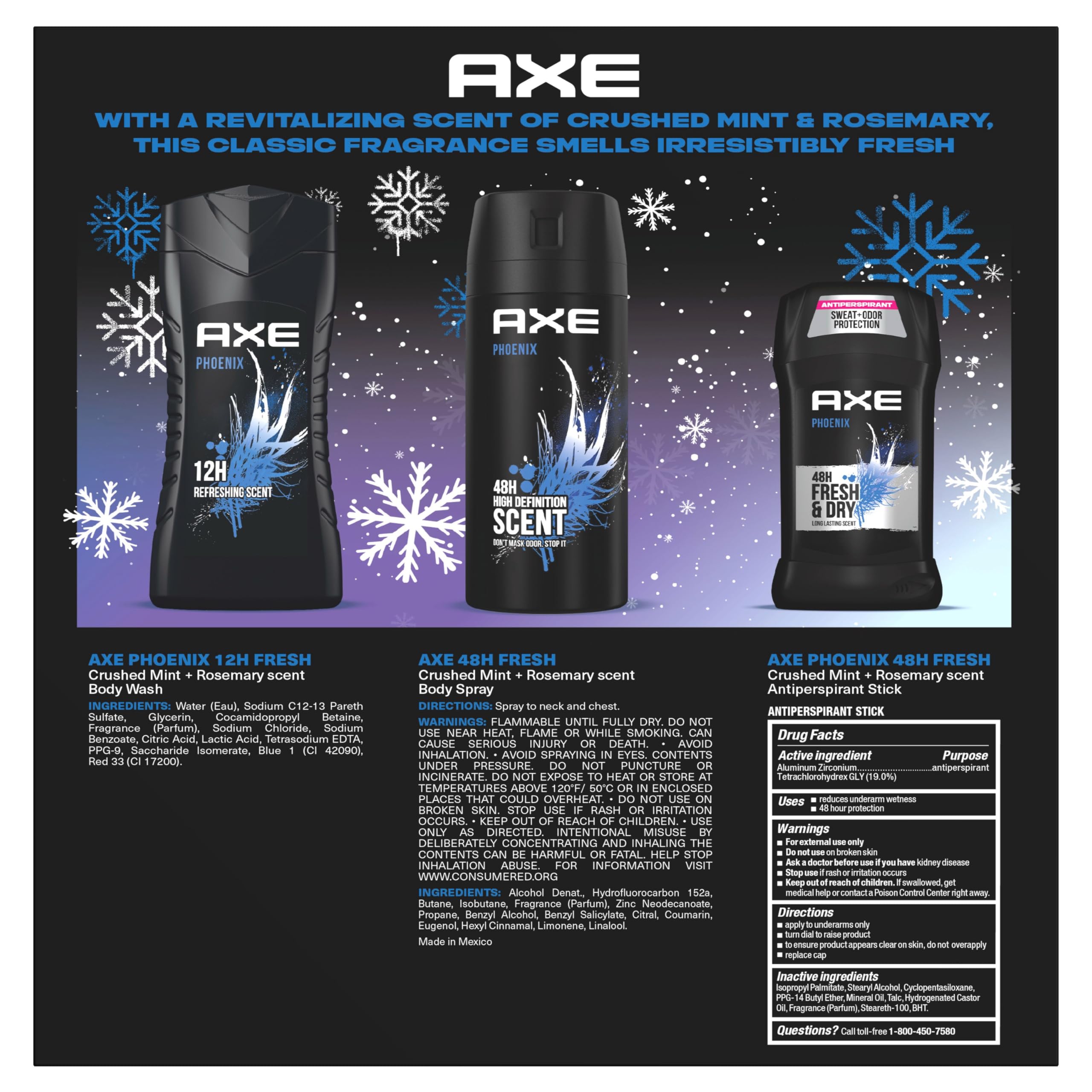 AXE Phoenix Fresh 3-Piece Gift Set for Men – Body Wash, Antiperspirant & Body Spray