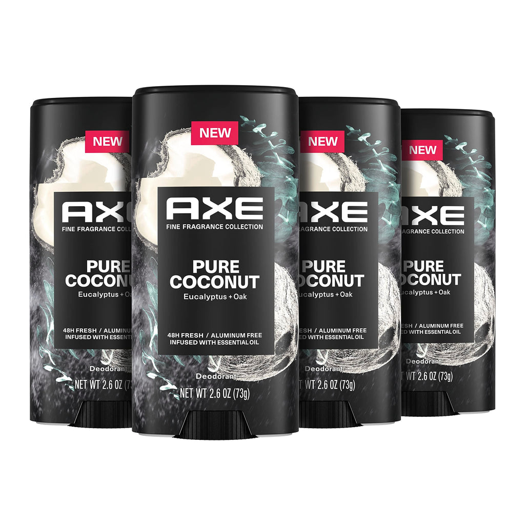 AXE Fine Fragrance Collection Pure Coconut Deodorant Stick – 4-Pack, 2.6 oz Each, 48H Freshness & Odor Protection