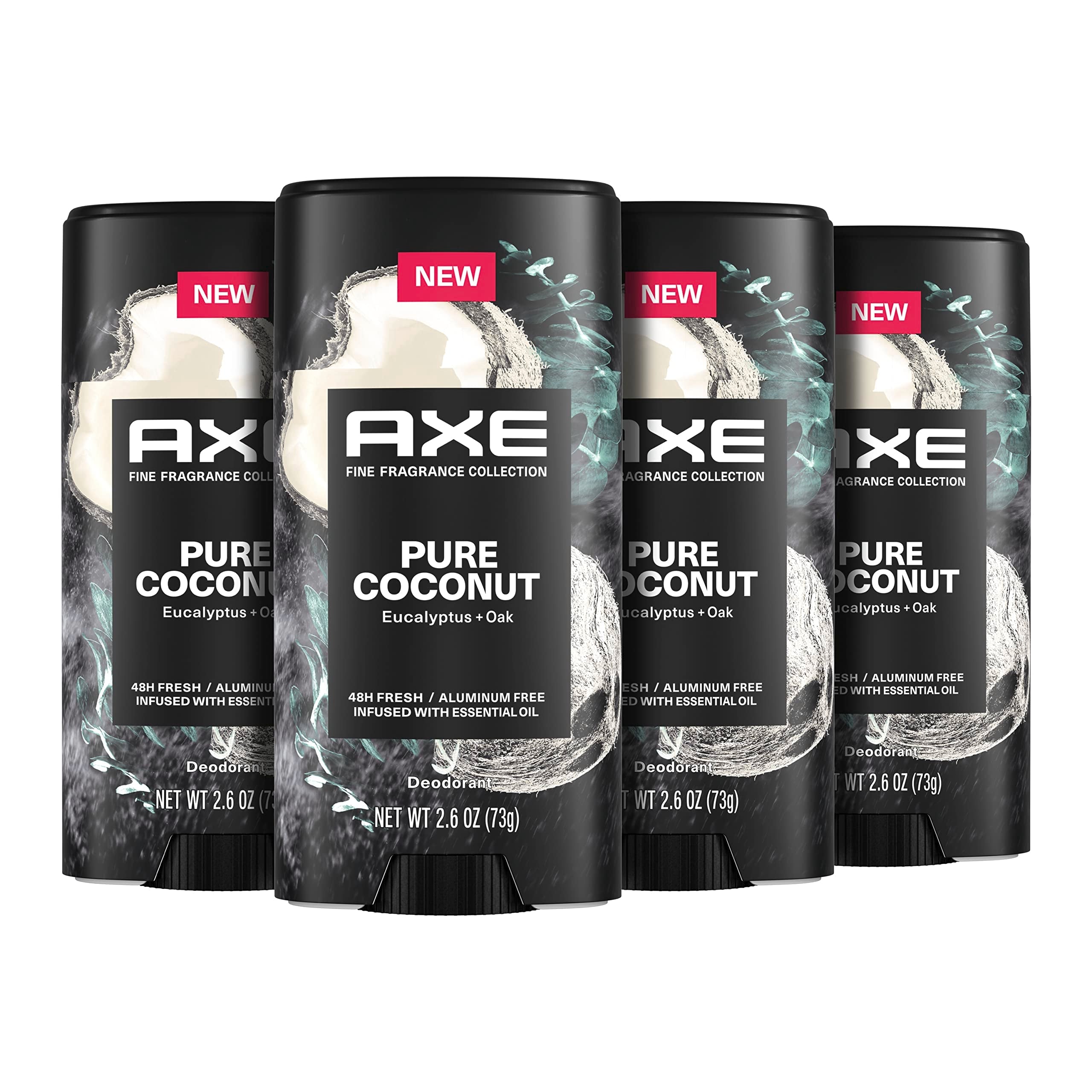 AXE Fine Fragrance Collection Pure Coconut Deodorant Stick – 4-Pack, 2.6 oz Each, 48H Freshness & Odor Protection