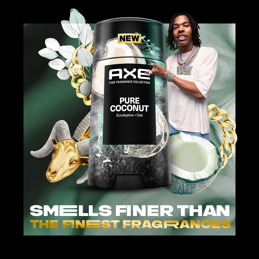 AXE Fine Fragrance Collection Pure Coconut Deodorant Stick – 4-Pack, 2.6 oz Each, 48H Freshness & Odor Protection