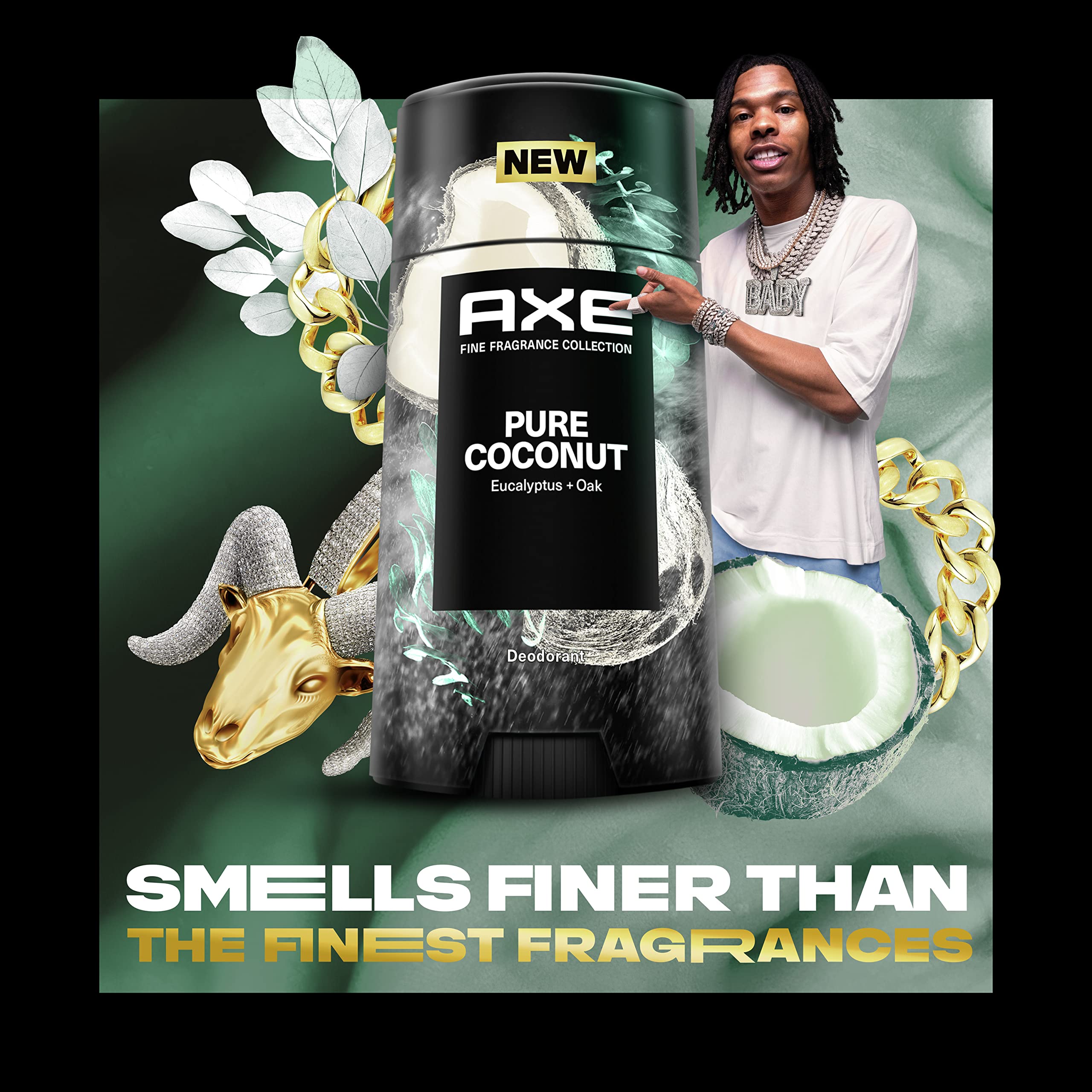 AXE Fine Fragrance Collection Pure Coconut Deodorant Stick – 4-Pack, 2.6 oz Each, 48H Freshness & Odor Protection