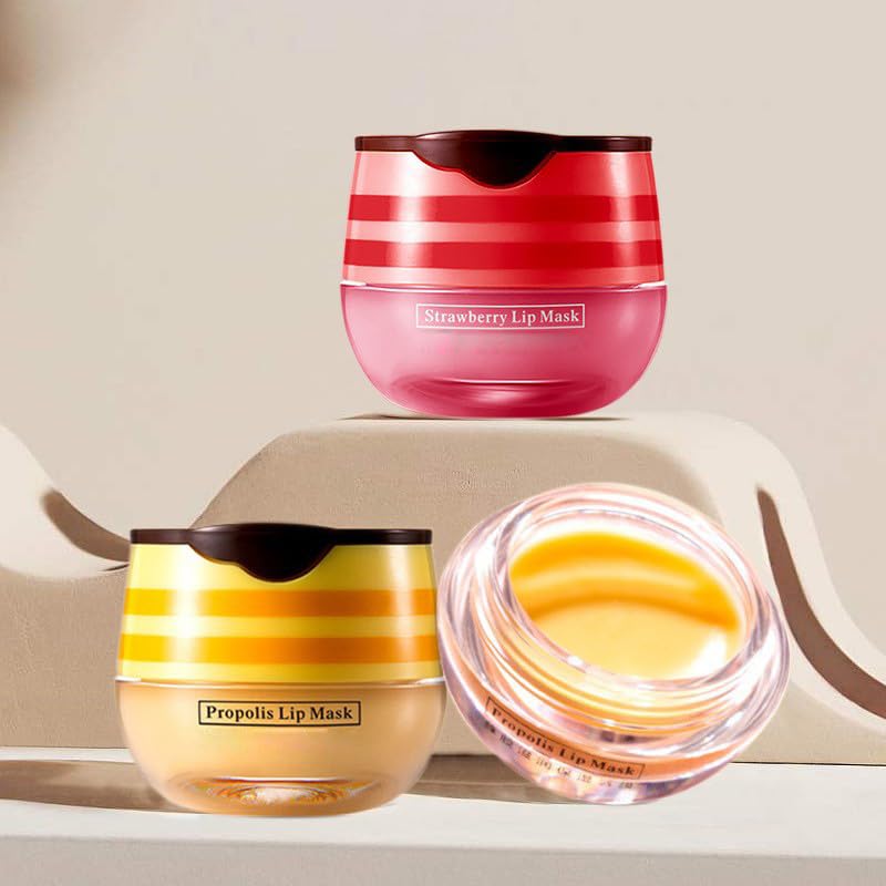 Axnzp 4-Piece Honey & Strawberry Lip Balm Pot Set – Moisturizing Lip Mask & Exfoliator