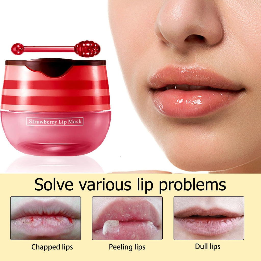 Axnzp 4-Piece Honey & Strawberry Lip Balm Pot Set – Moisturizing Lip Mask & Exfoliator