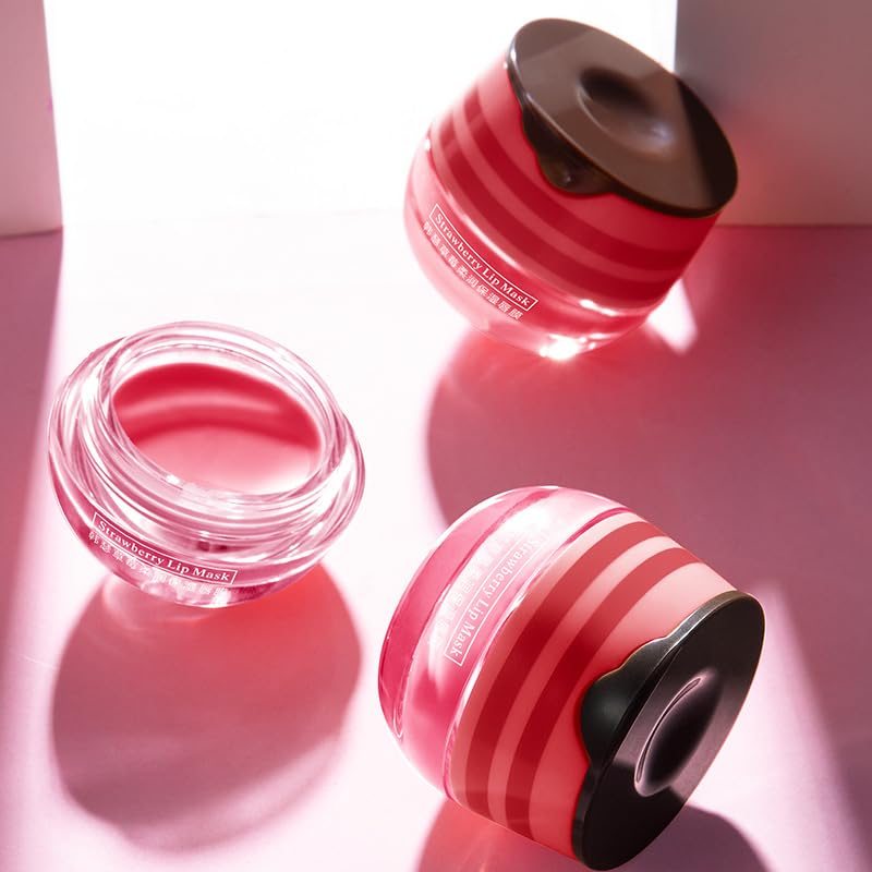 Axnzp 4-Piece Honey & Strawberry Lip Balm Pot Set – Moisturizing Lip Mask & Exfoliator