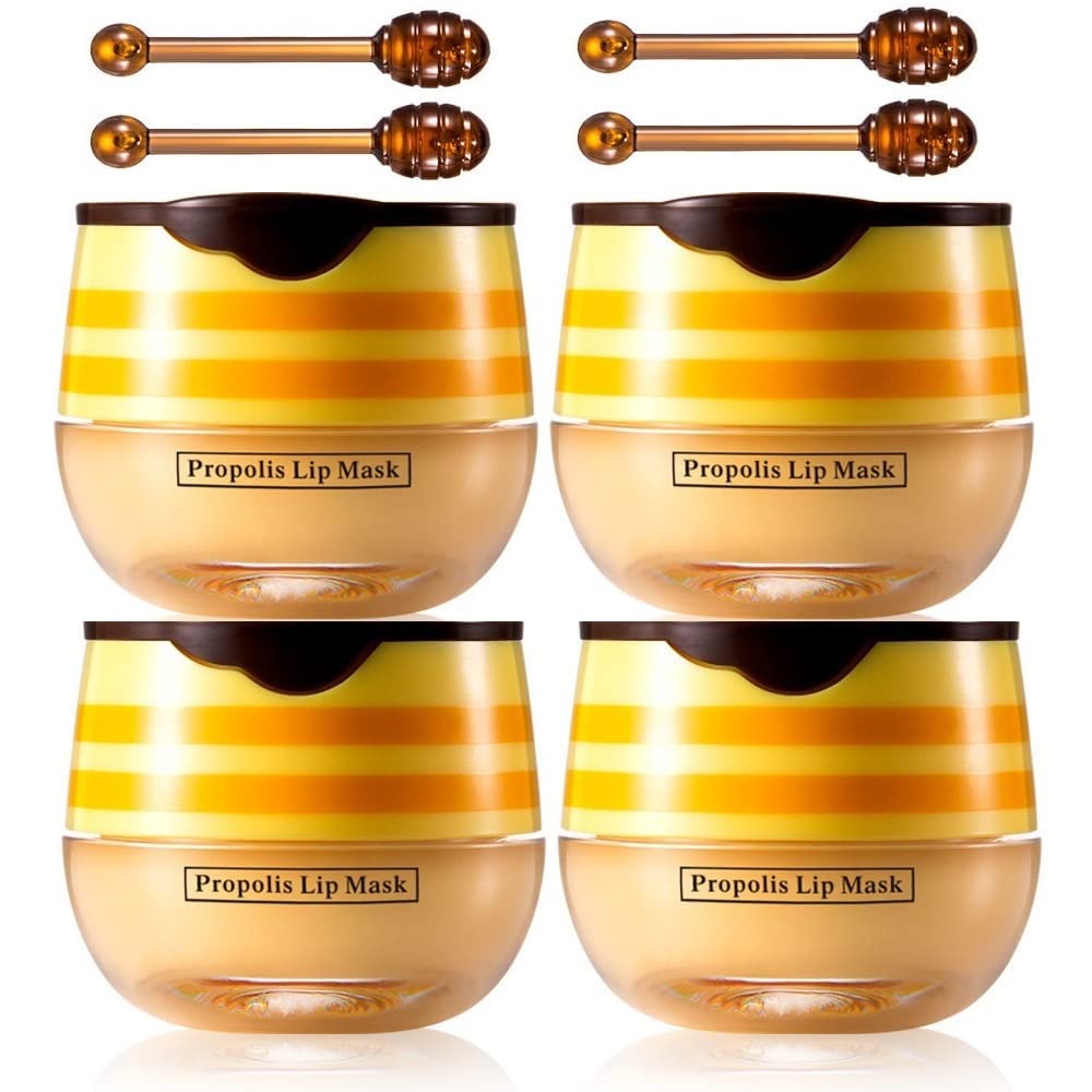 Axnzp 4 Pcs Honey Lip Balm Pot — Moisturizing Lip Mask to Soften Lips & Prevent Dryness