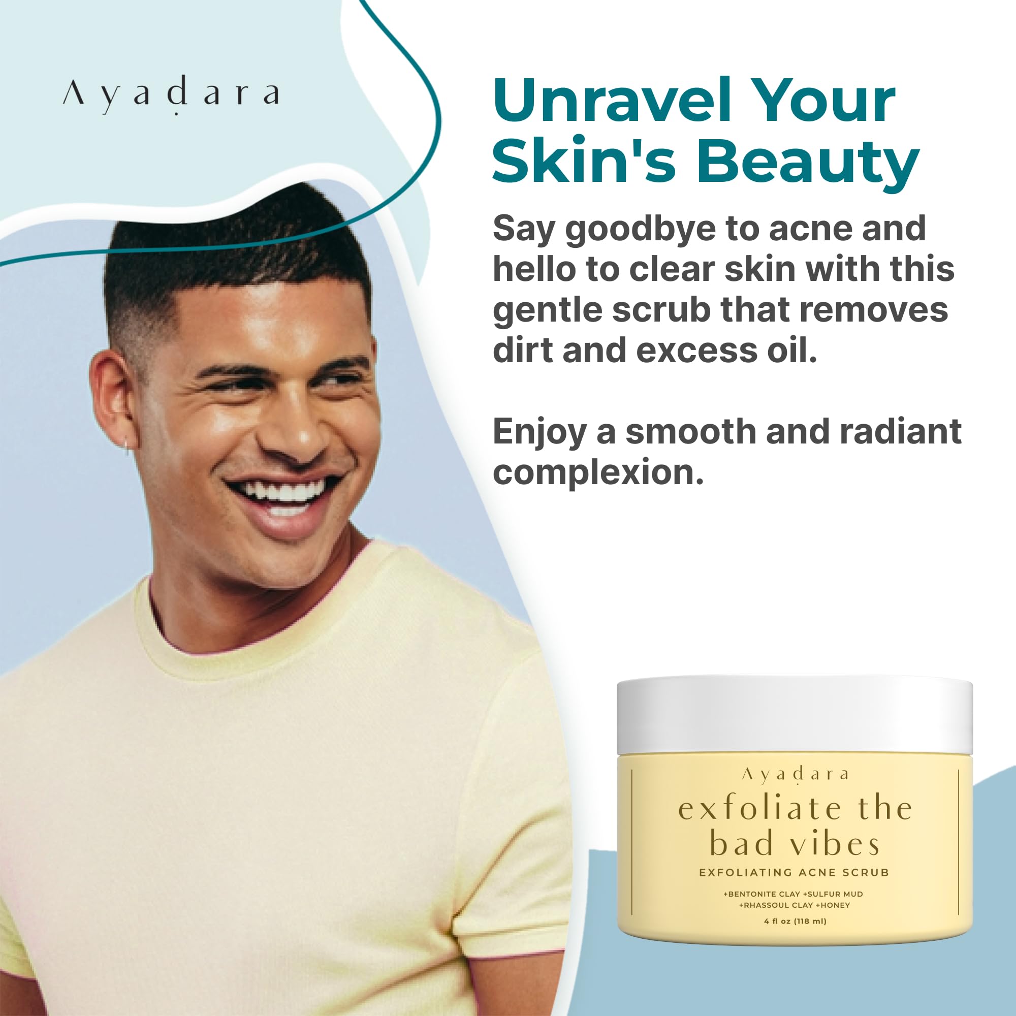 AYADARA Exfoliating Acne Scrub | 4 oz | Gentle Daily Facial Scrub for All Skin Types