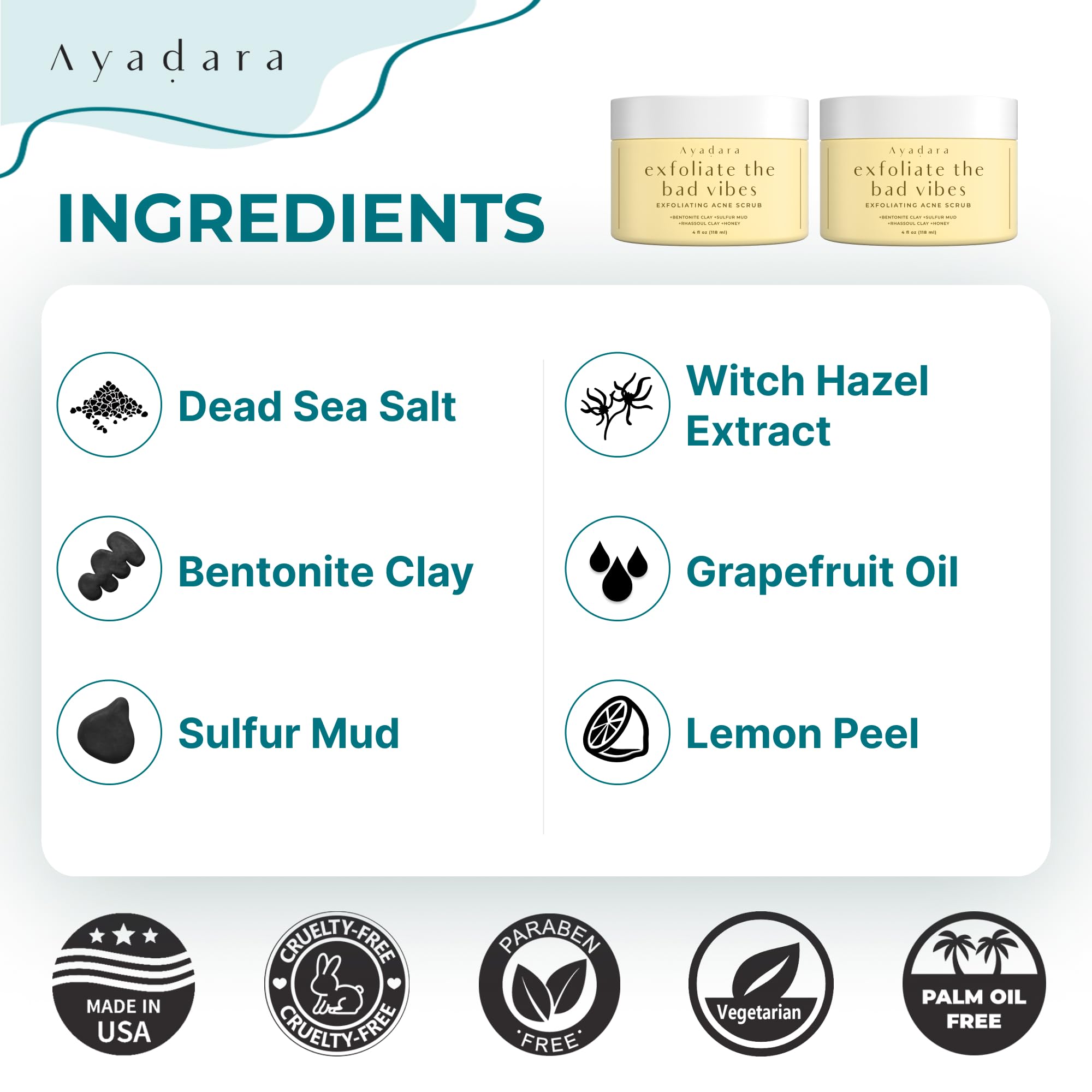AYADARA Exfoliating Acne Scrub | 4 oz | Gentle Daily Facial Scrub for All Skin Types