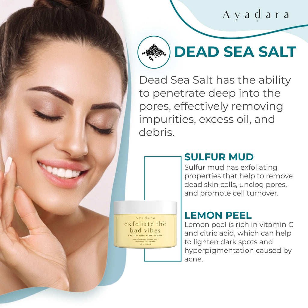 AYADARA Exfoliating Acne Scrub | 4 oz | Gentle Daily Facial Scrub for All Skin Types