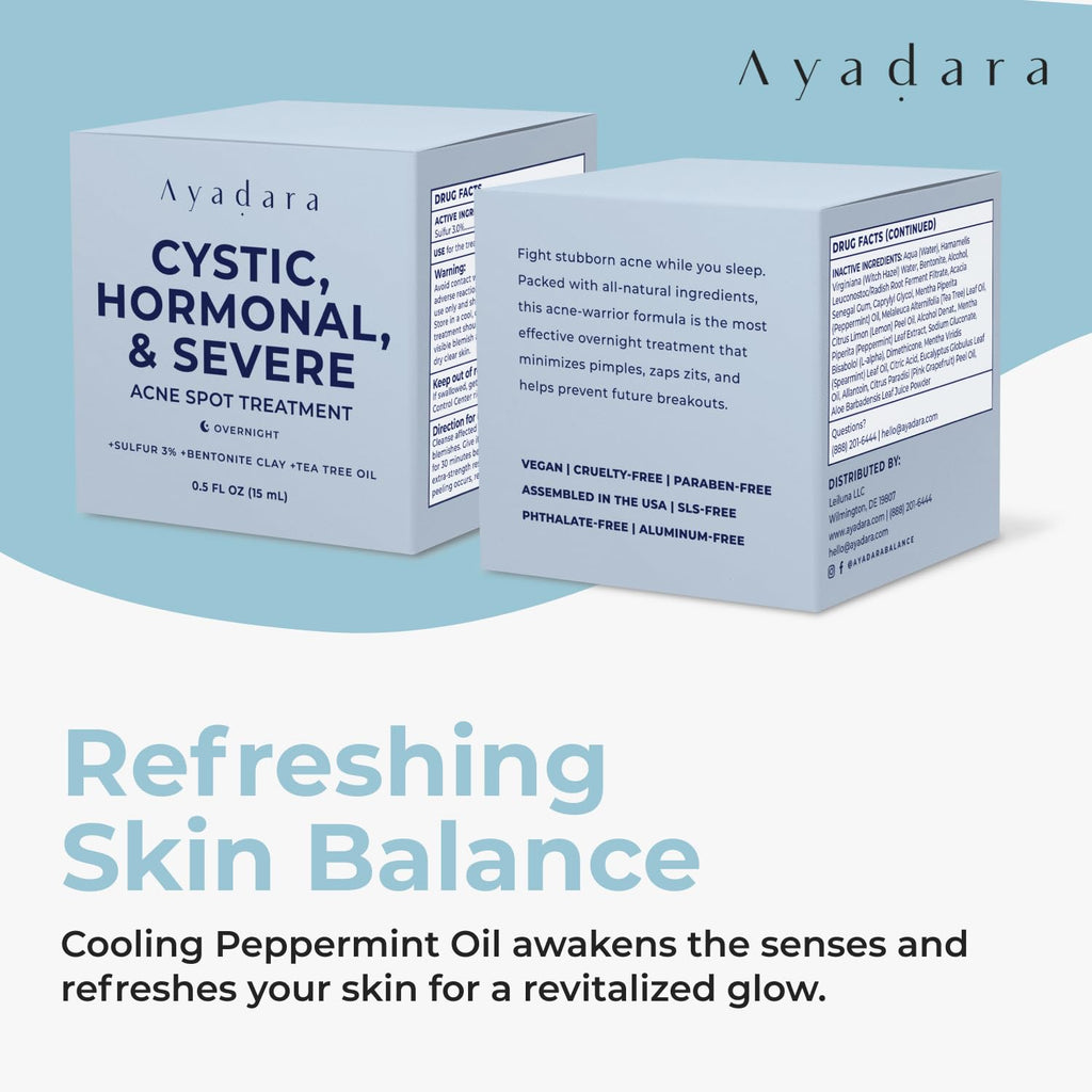 AYADARA Cystic Acne Spot Cream – Overnight Treatment for Hormonal Acne-Prone Skin | 120 Uses