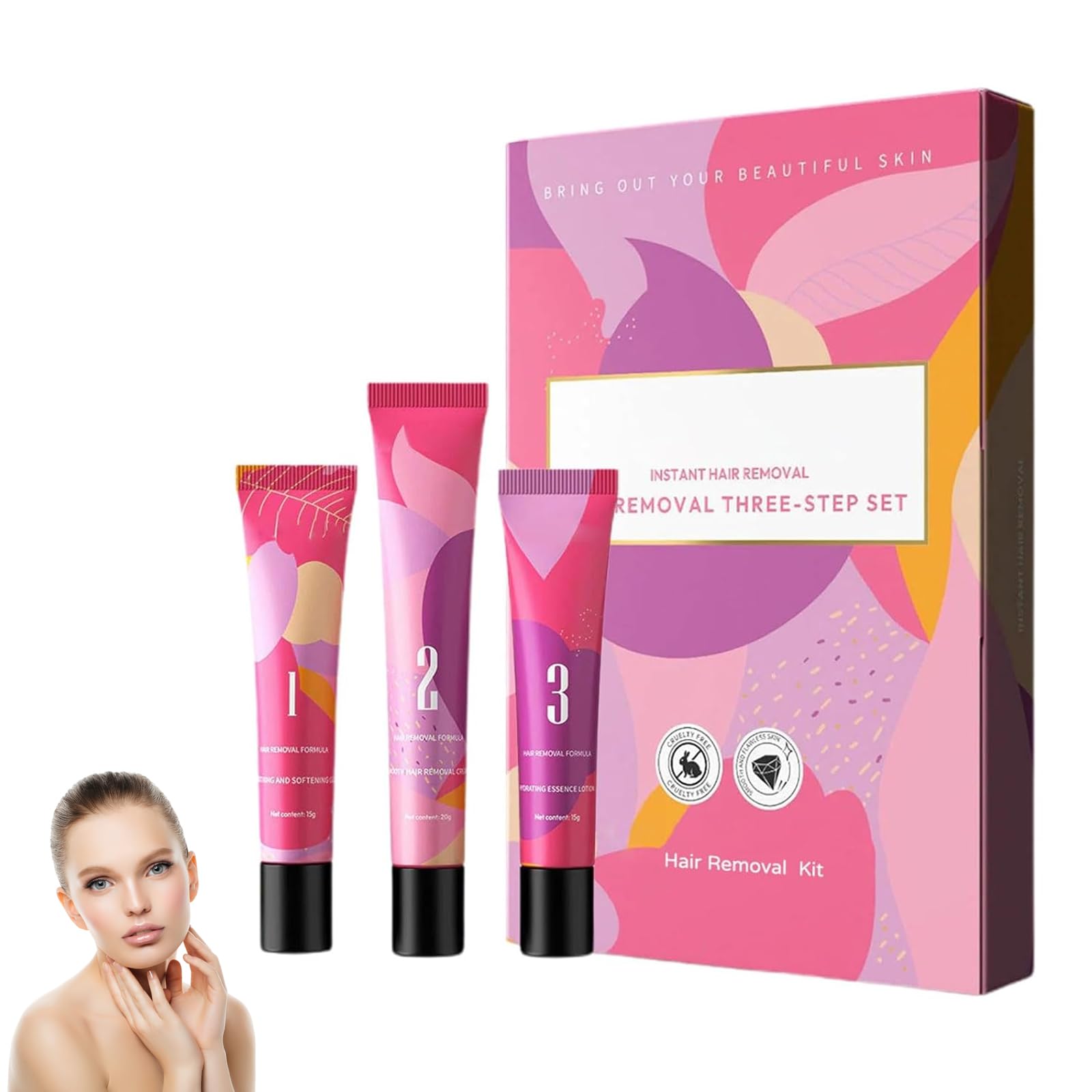 Ayland Hair Remover Cream for Face – Gentle 3-Step Kit with Gel & Hydration Lotion