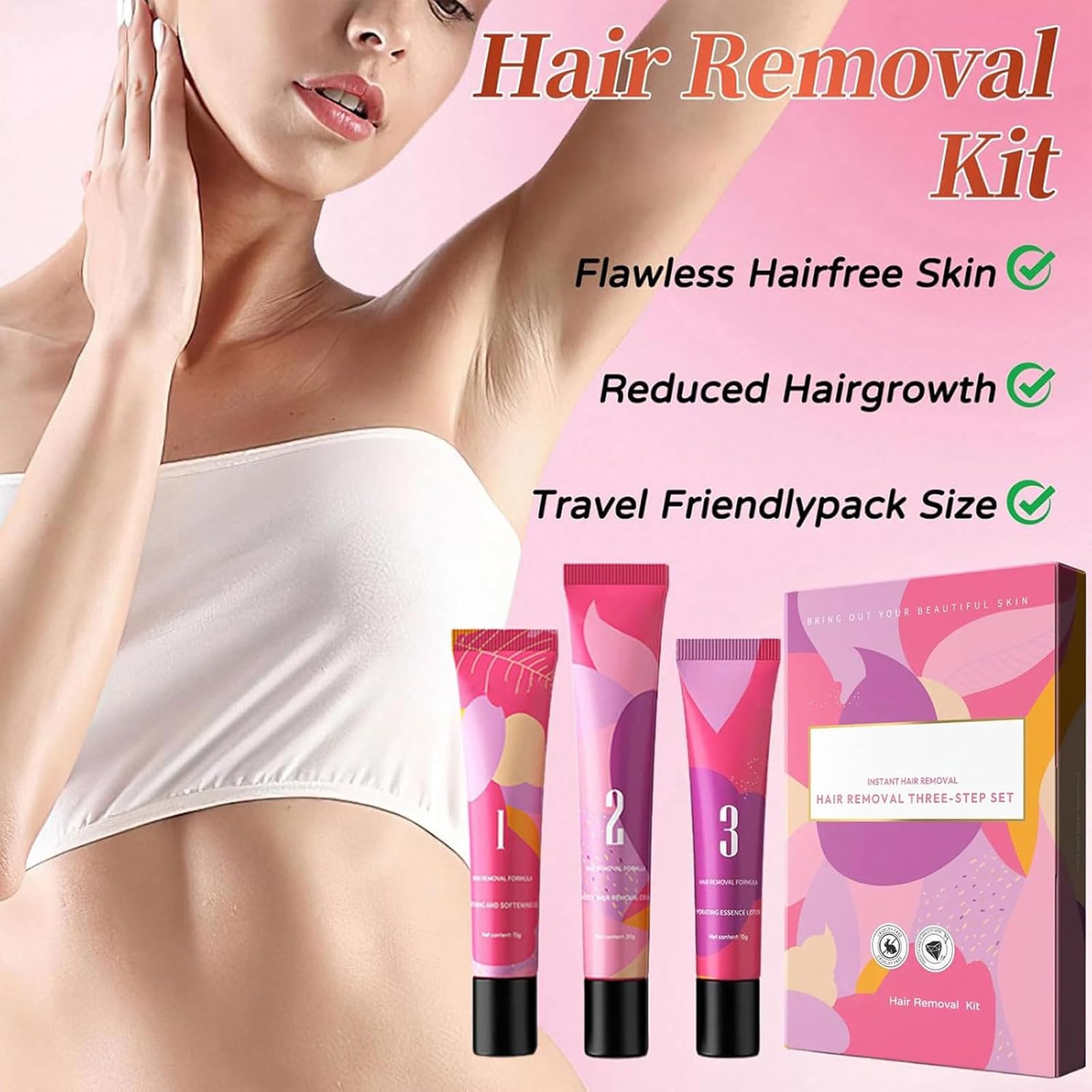 Ayland Hair Remover Cream for Face – Gentle 3-Step Kit with Gel & Hydration Lotion