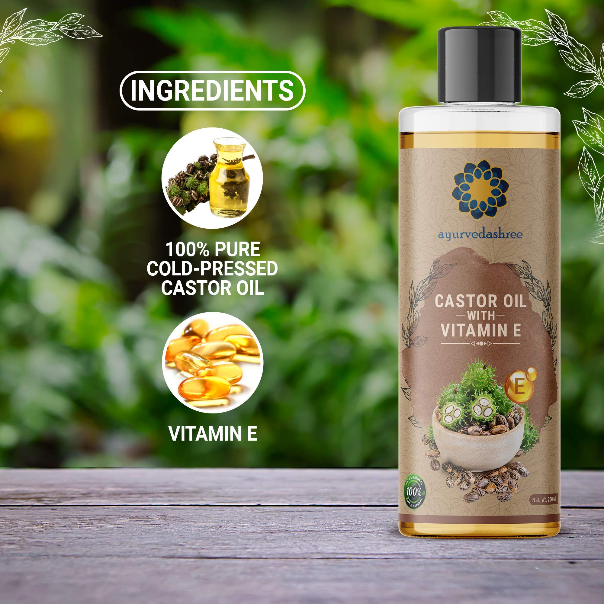 AYURVEDASHREE 100% Pure Cold-Pressed Castor Oil with Vitamin E – 200 ml