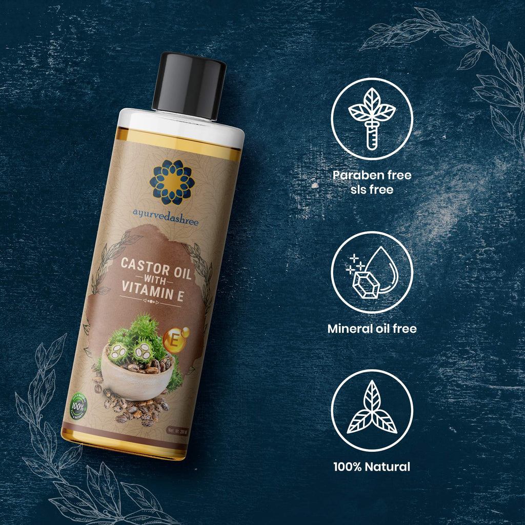 AYURVEDASHREE 100% Pure Cold-Pressed Castor Oil with Vitamin E – 200 ml