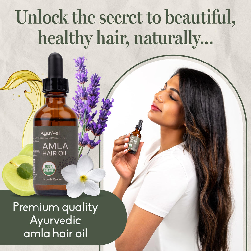Ayuwell Ayurvedic Hair Oil — USDA Organic Amla Blend for All Hair Types, 2 oz