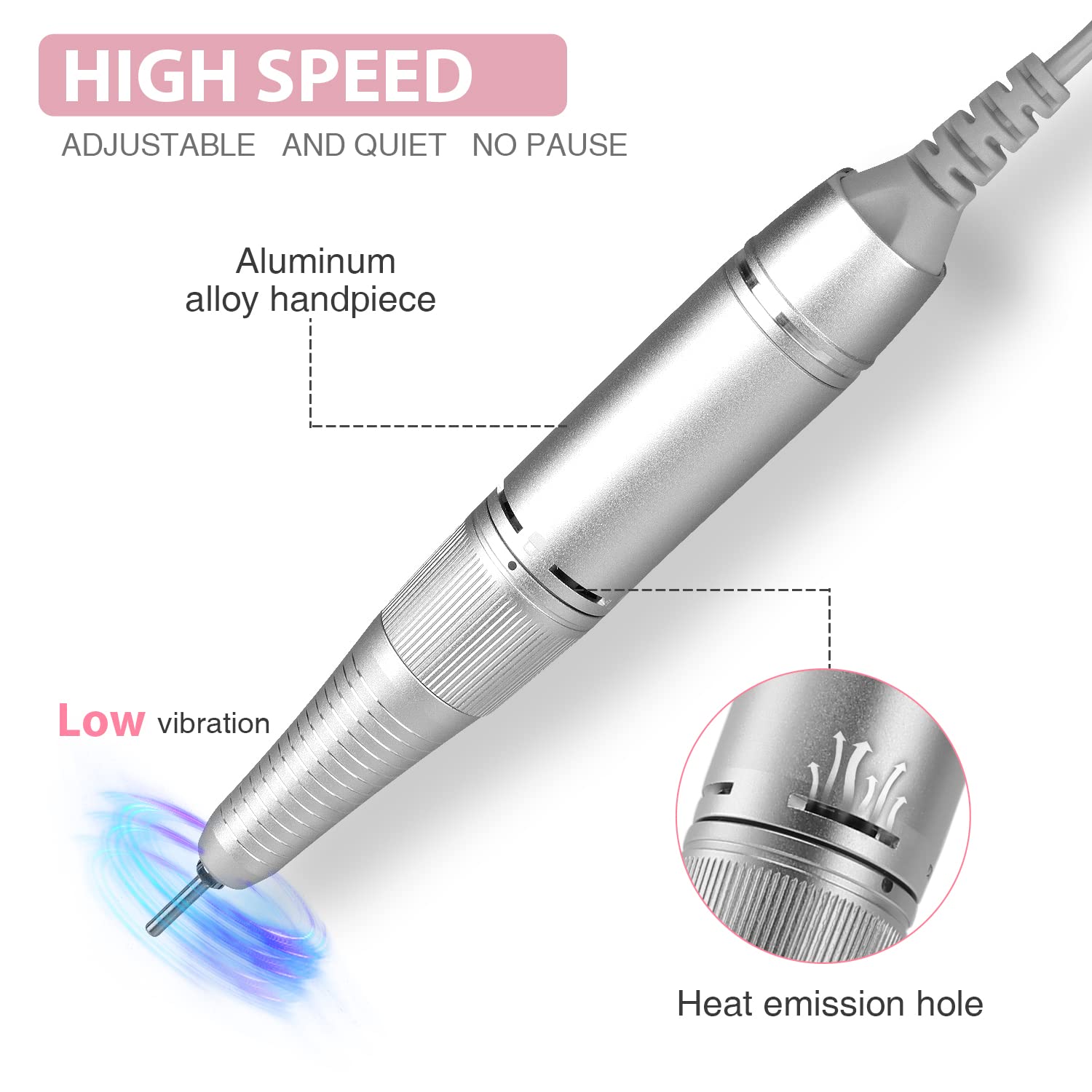 AZ GOGO 30000RPM Rechargeable Nail Drill – Cordless Portable with LCD Display (Pink)