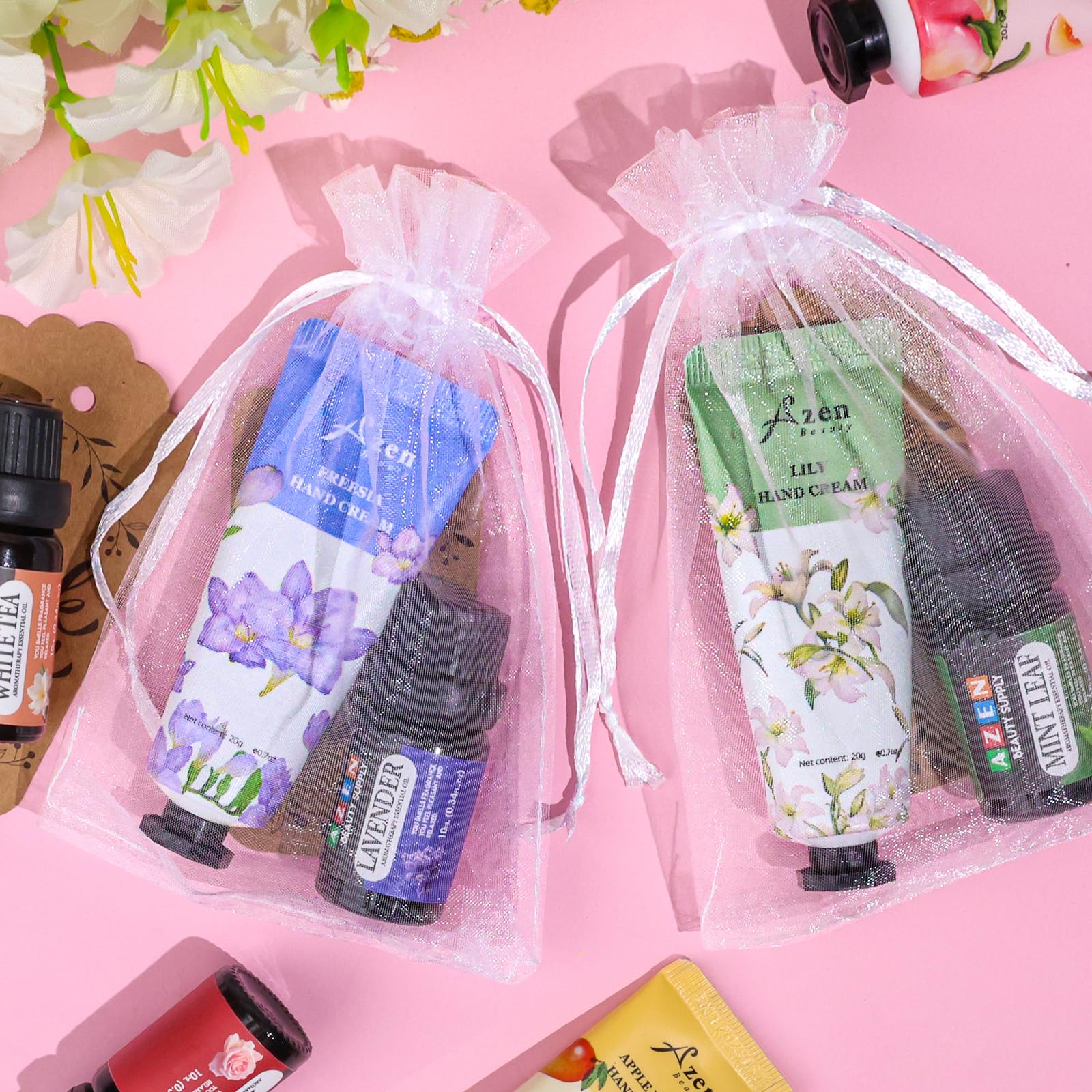 AZEN 30 Sets Bulk Gifts – Hand Cream & Essential Oils Gift Set for Guests & Weddings